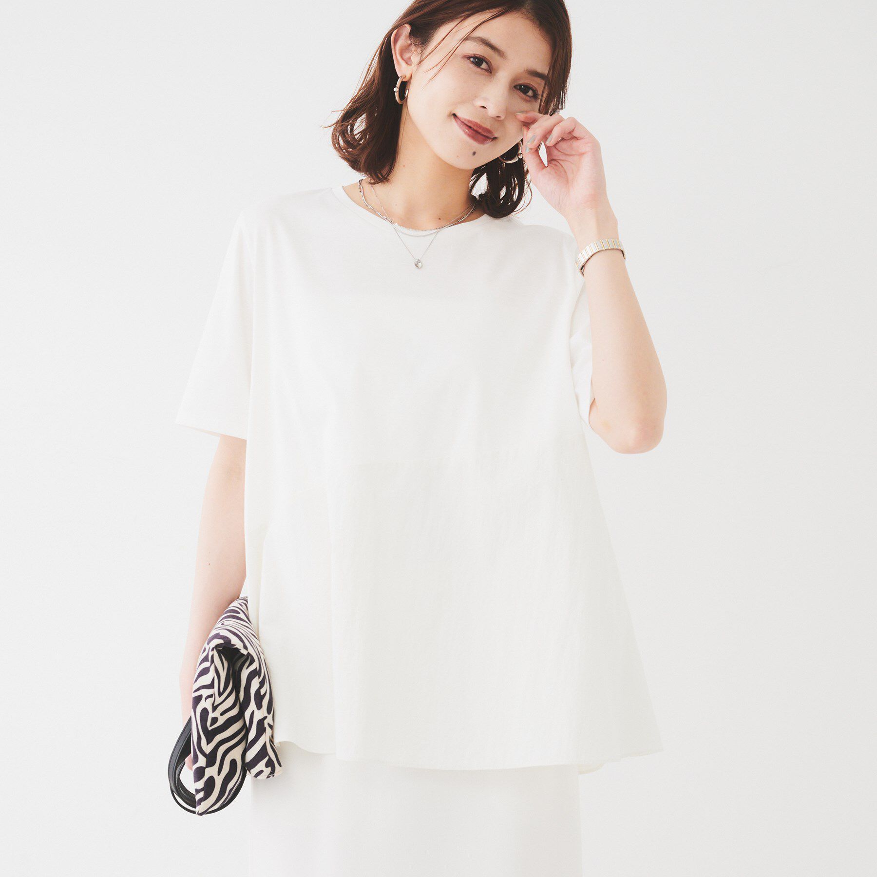 UNTITLED「【UVカット/接触冷感/Tシャツ】異素材ドッキングペプラム」|Tシャツ・カットソー|オフホワイト(003