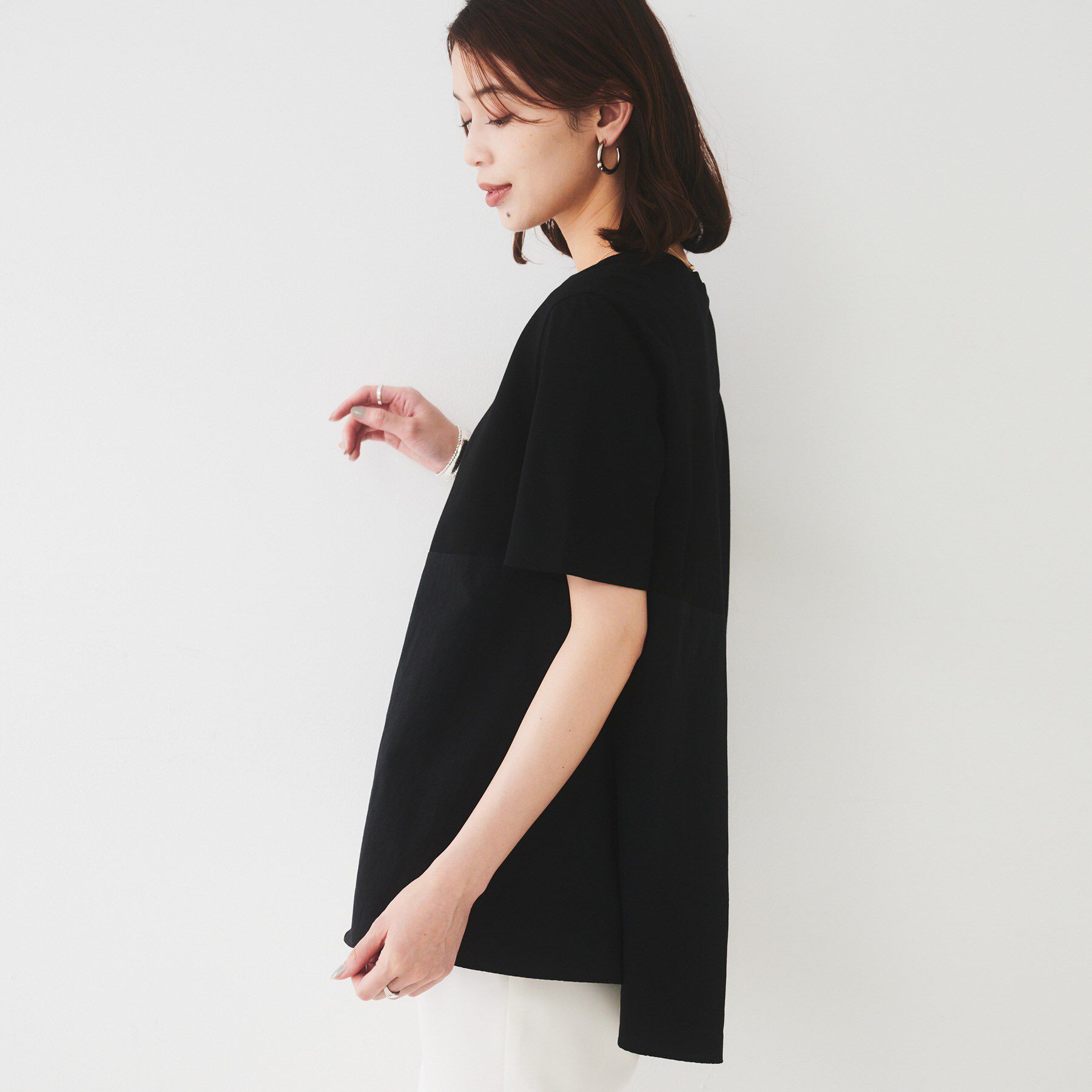 UNTITLED「【UVカット/接触冷感/Tシャツ】異素材ドッキングペプラム」|Tシャツ・カットソー|