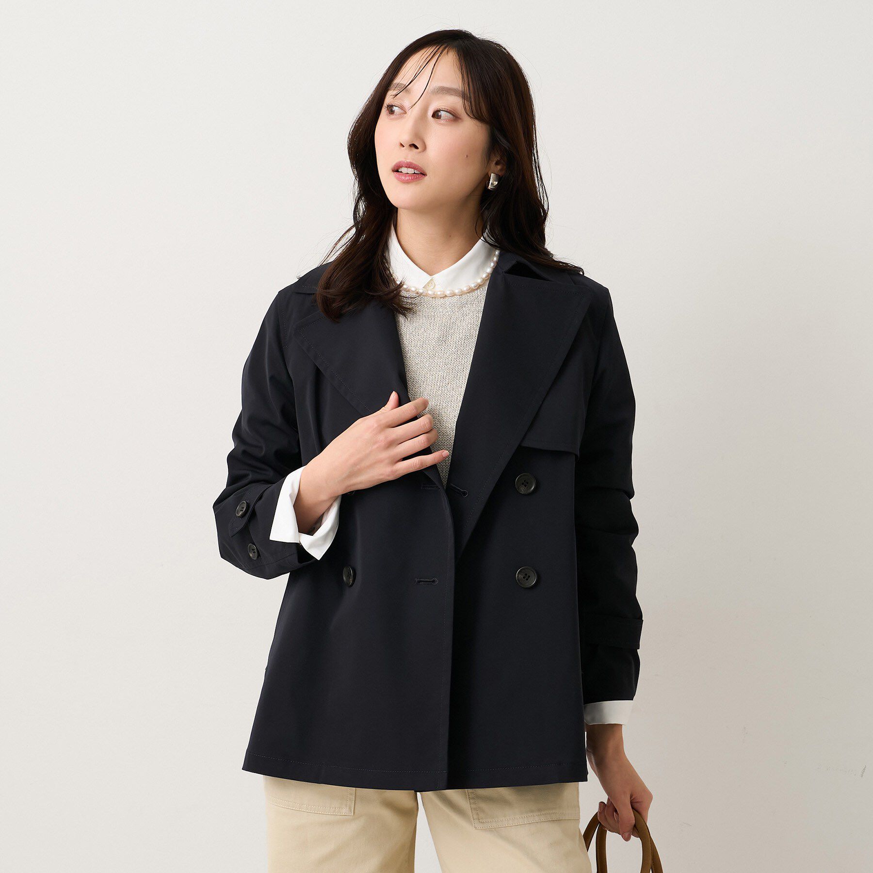 UNTITLED「【定番人気/はっ水/洗える】タスランショートトレンチコート」|トレンチコート|