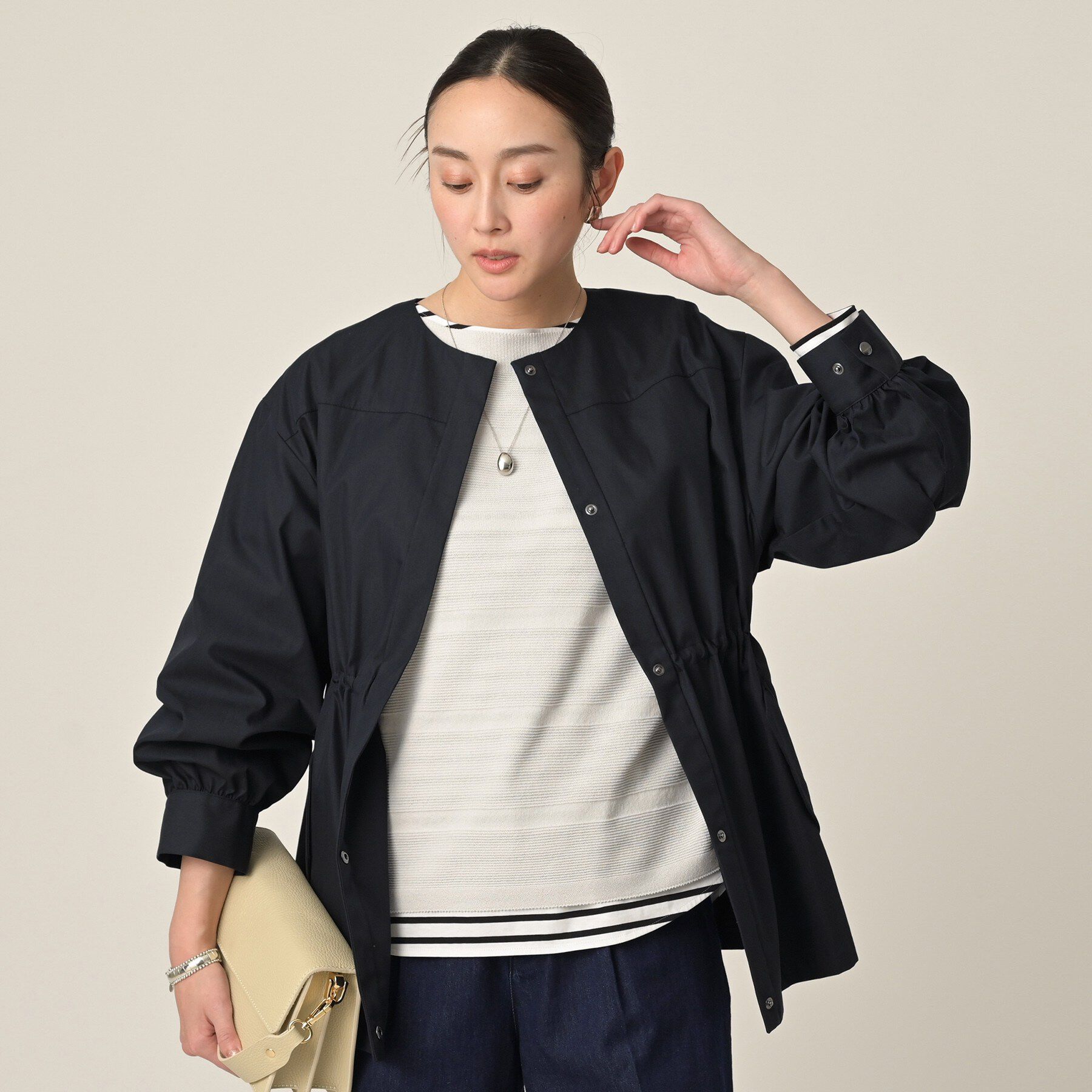 UNTITLED「ライトコットンミリタリーコート」|ノーカラーコート|