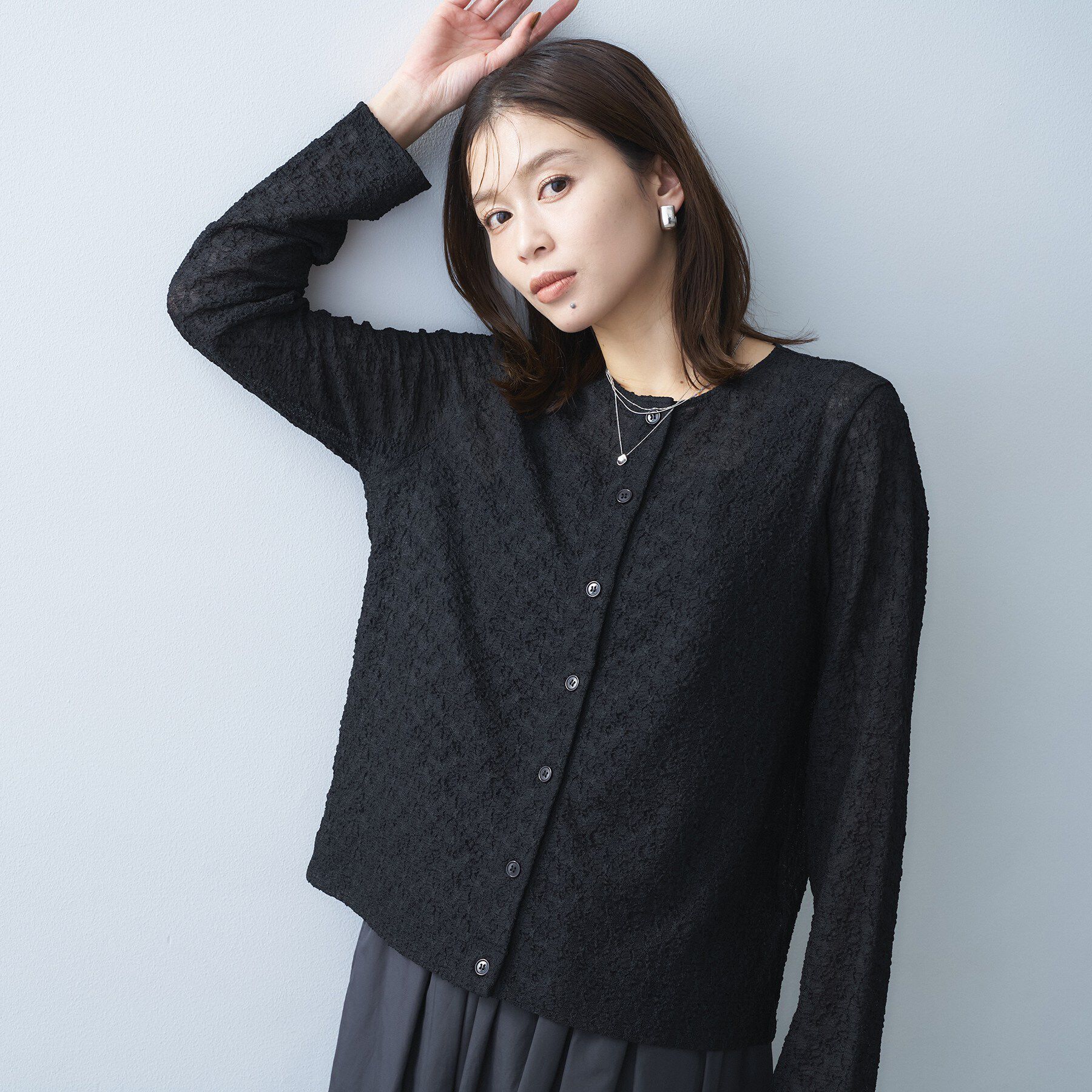 UNTITLED「ストレッチレースカーディガン」|カーディガン|ブラック(019)