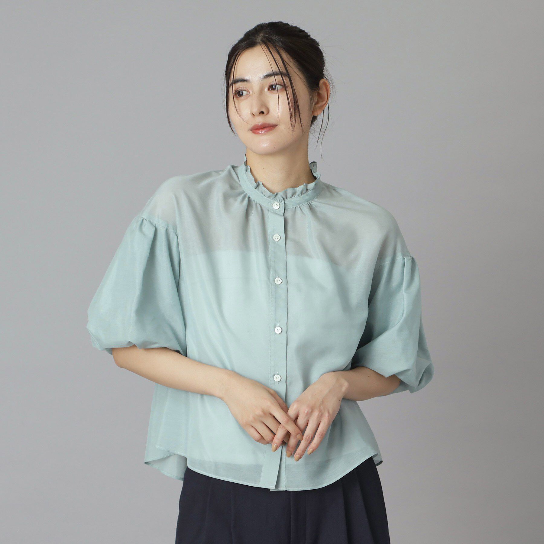 DRESSTERIOR「スタンドフリルボリュームブラウス」|シャツ・ブラウス|