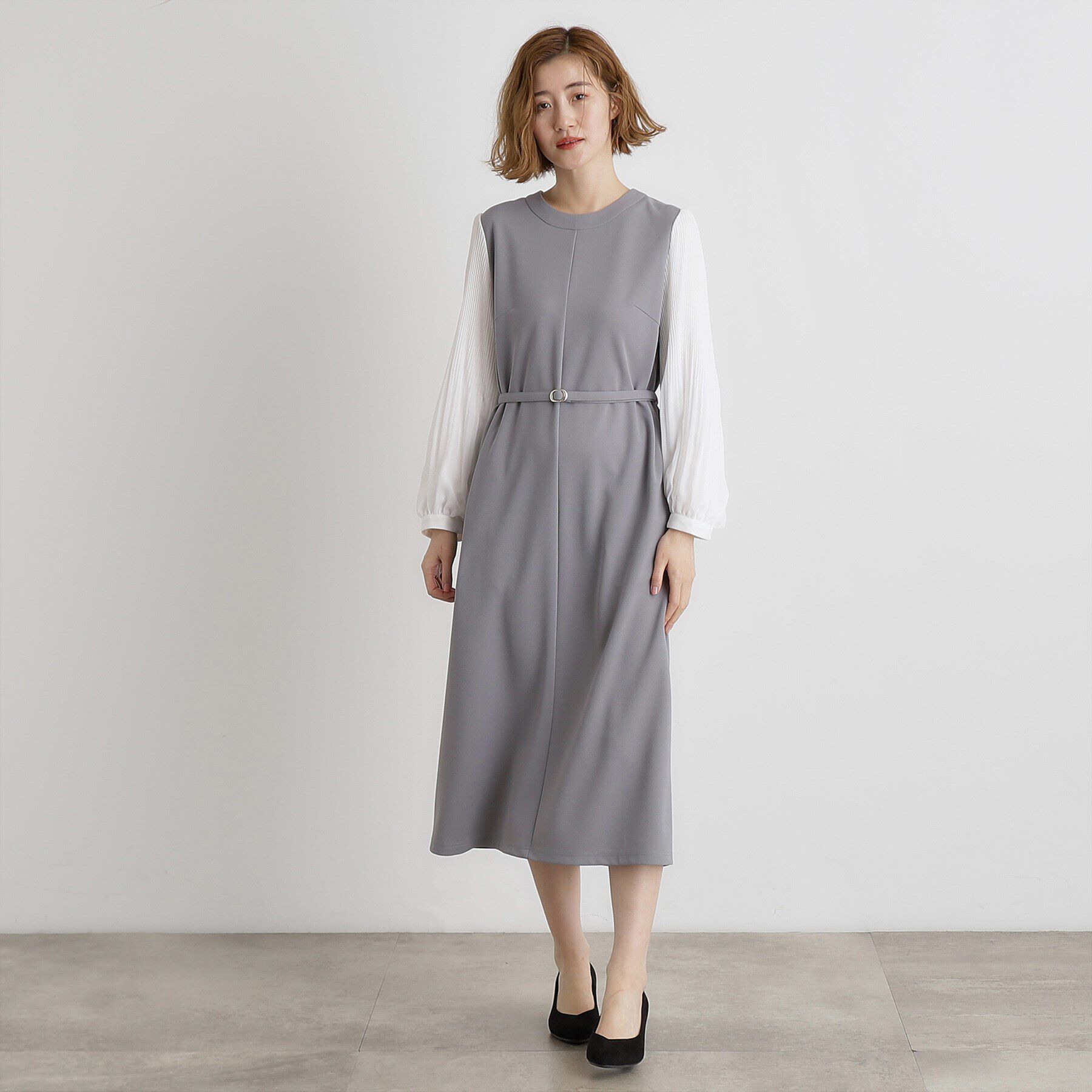 grove「ベルト付き袖プリーツサックワンピース」|ワンピース|