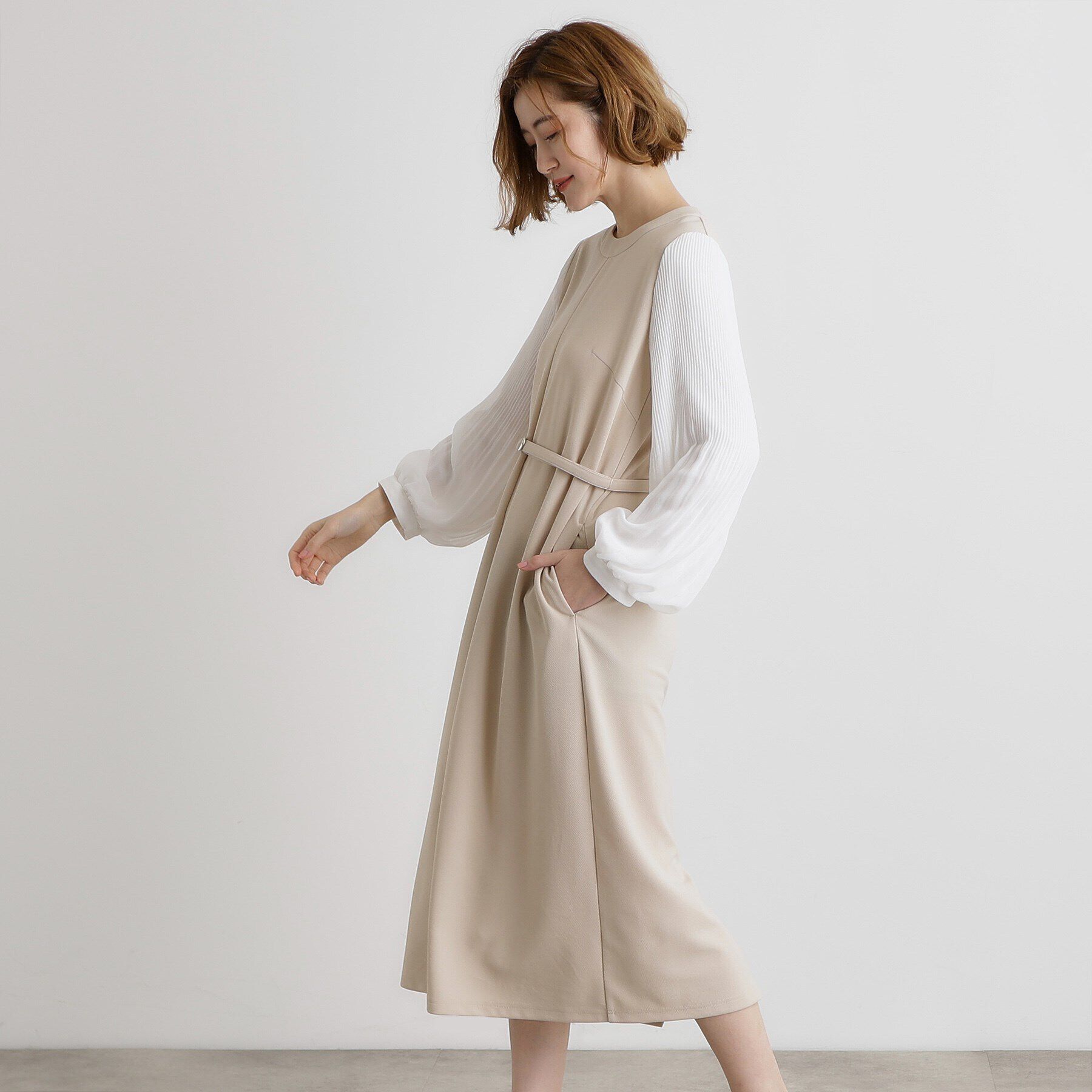 grove「ベルト付き袖プリーツサックワンピース」|ワンピース|