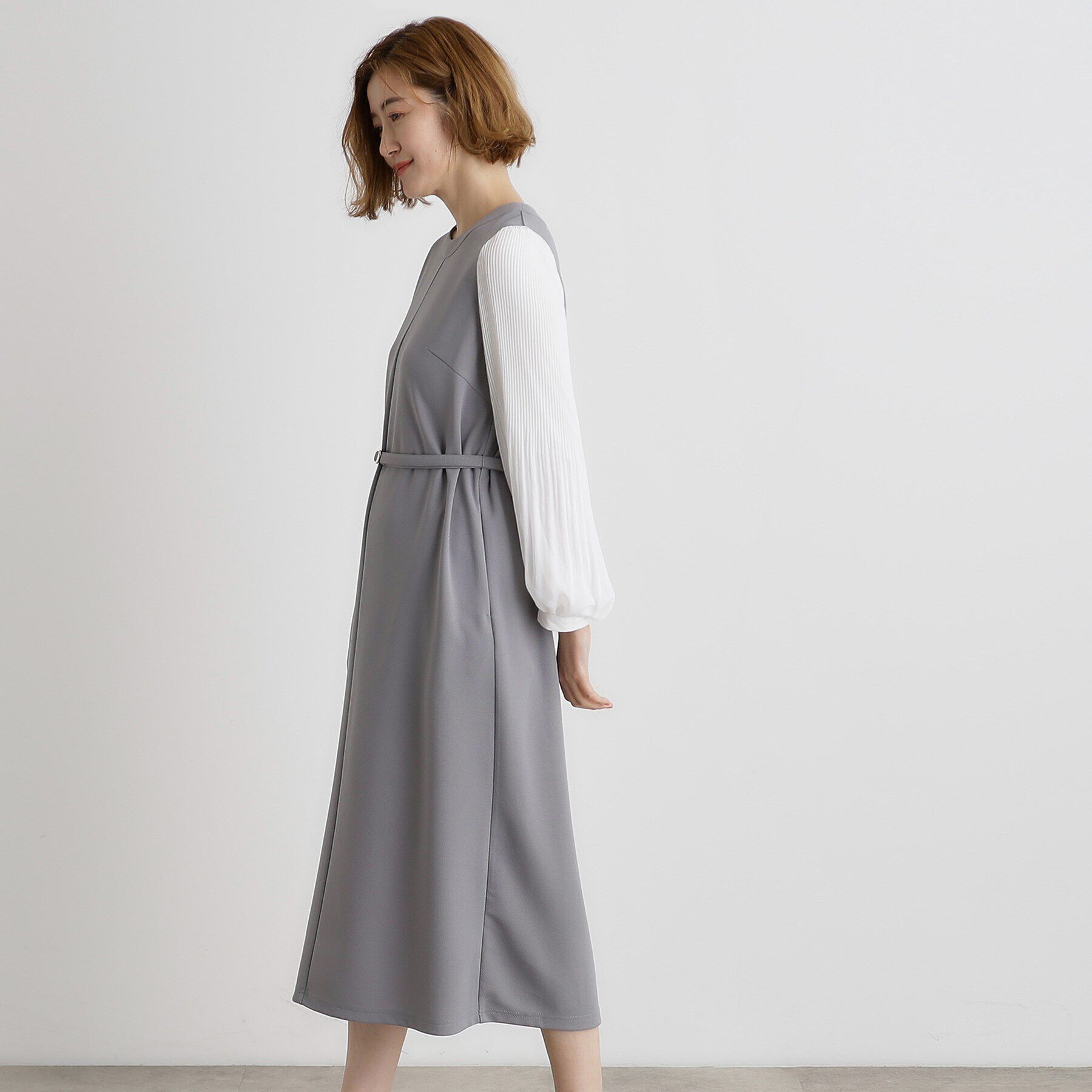 grove「ベルト付き袖プリーツサックワンピース」|ワンピース|
