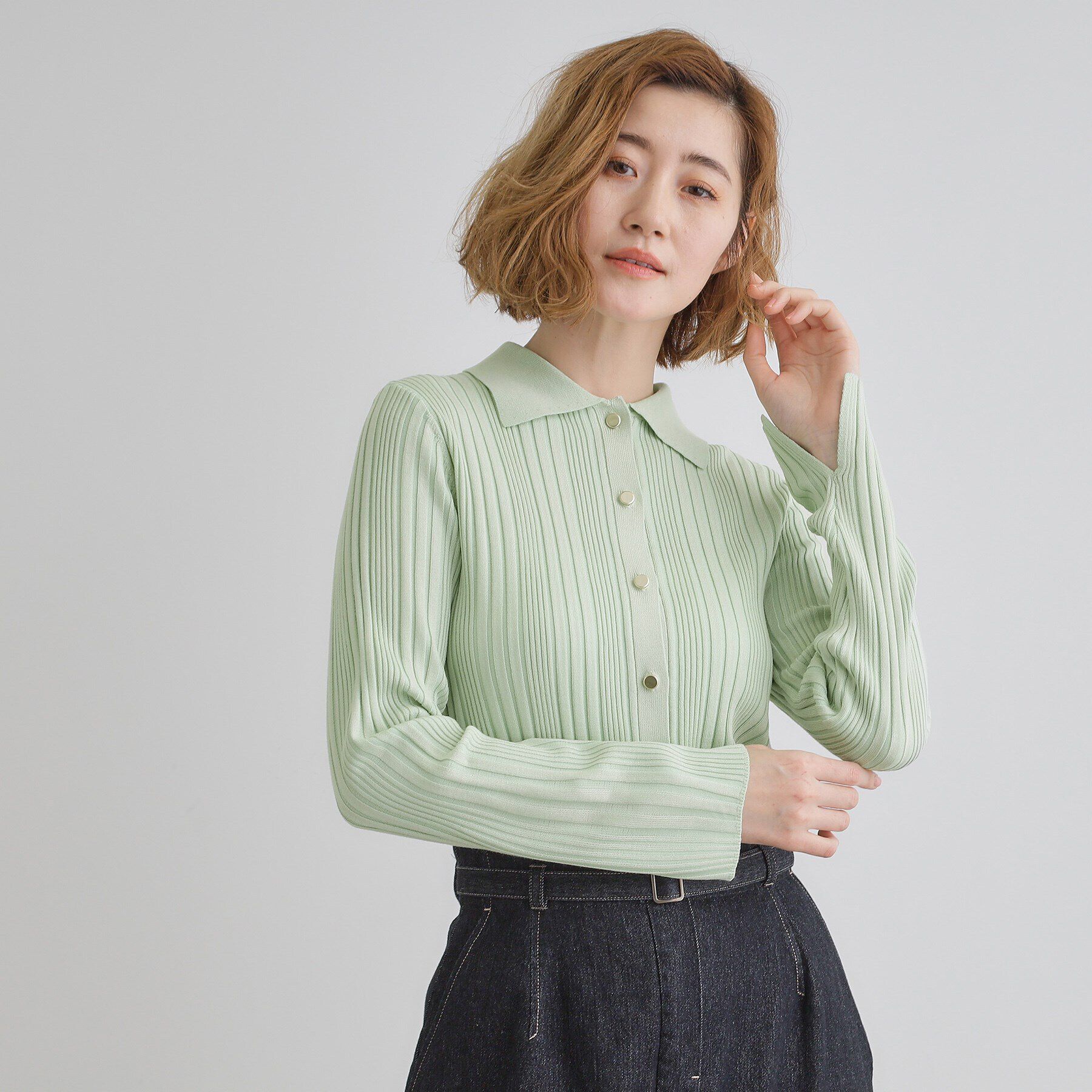 grove「ワイドリブポロニット」|ニット・セーター|