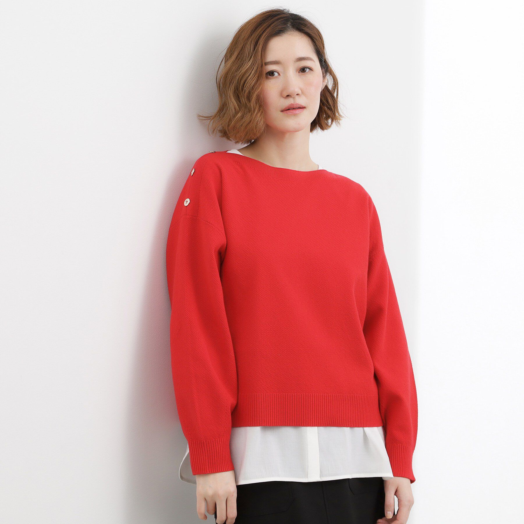 grove「【おうちで洗える】顔周りすっきり、ボートネックニット」|ニット・セーター|