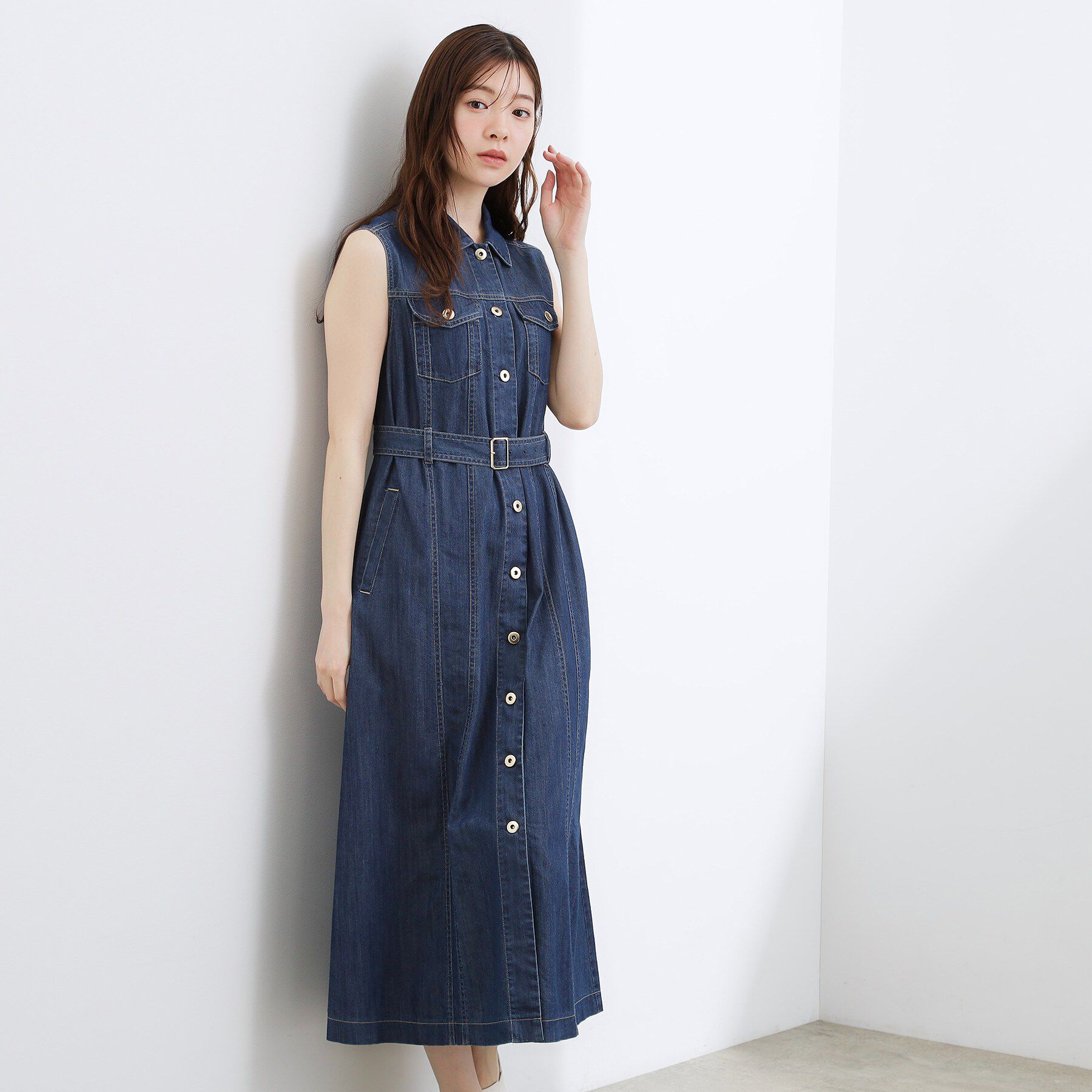 grove「【貴島明日香さん着用】デニムフレアワンピース」|ワンピース|ブルー(094)
