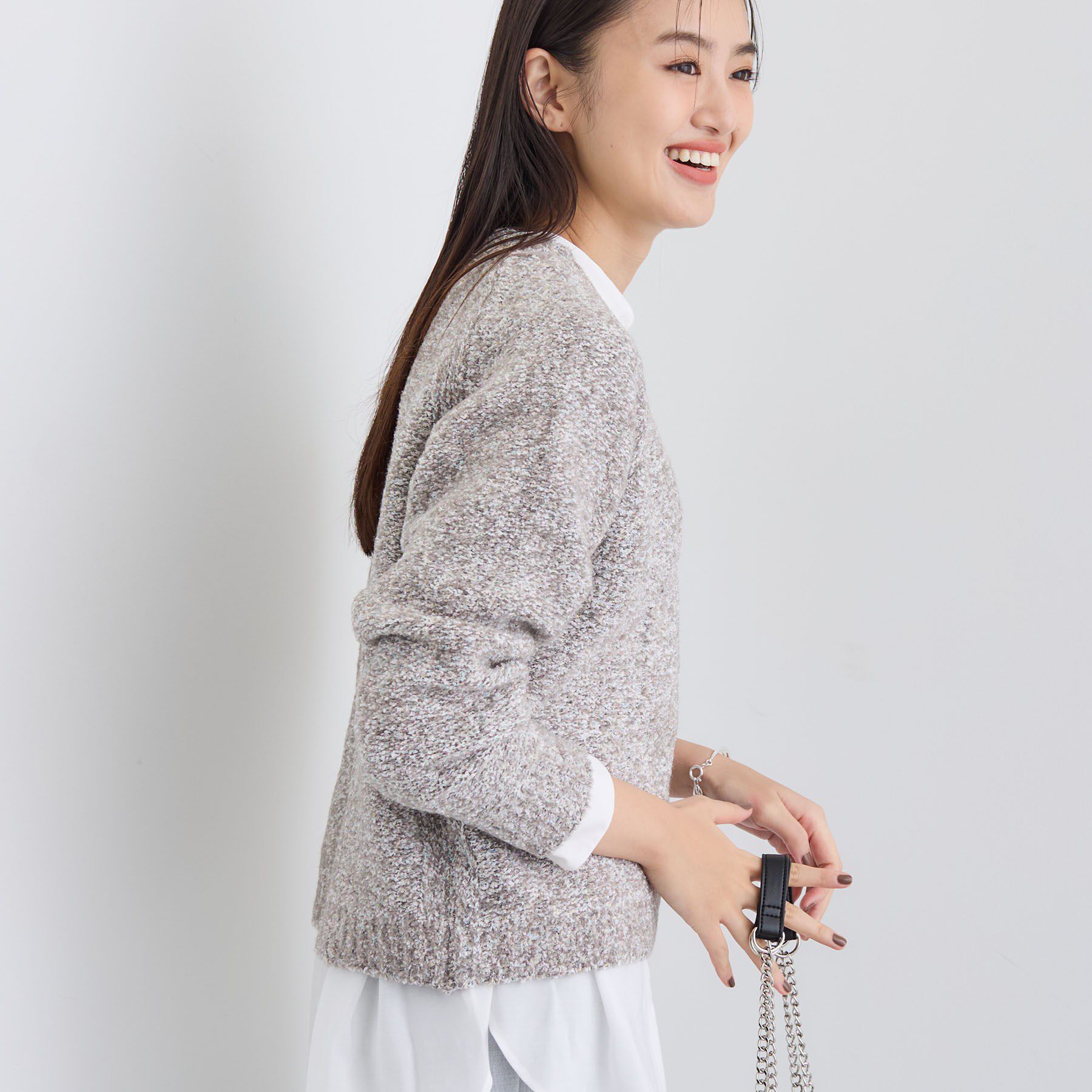 INDIVI「【洗える／ラメ／意匠感】ミックスブークレニット」|ニット・セーター|