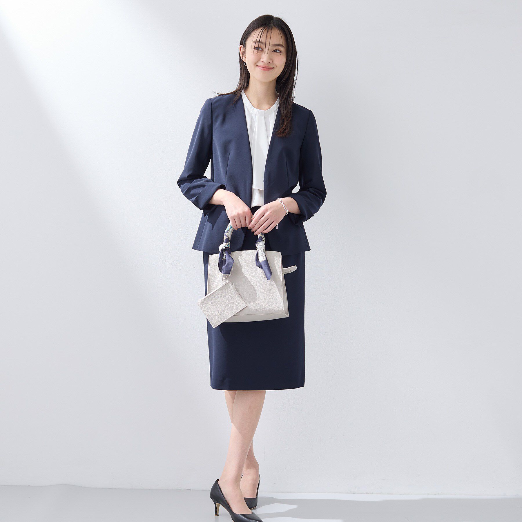 INDIVI「【洗える／UVケア】ストライプ柄＆無地 ボウタイ風 半袖ブラウス」|シャツ・ブラウス|