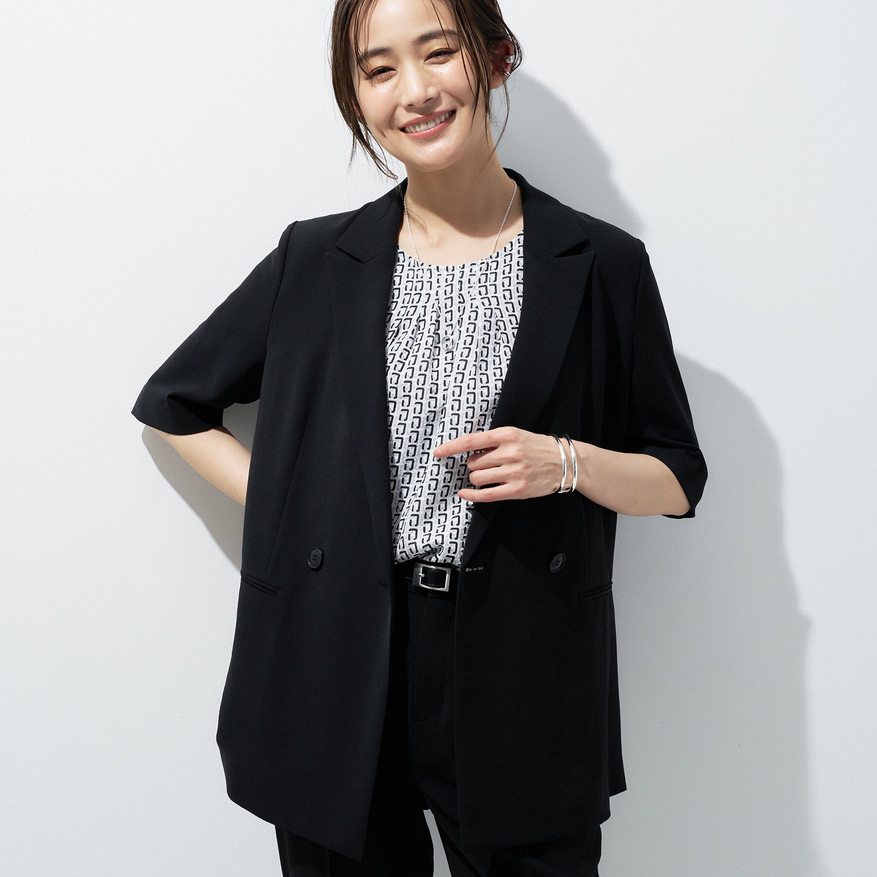 INDIVI「【着る日傘】ハーフスリーブダブルジャケット」|テーラードジャケット|ブラック(019)