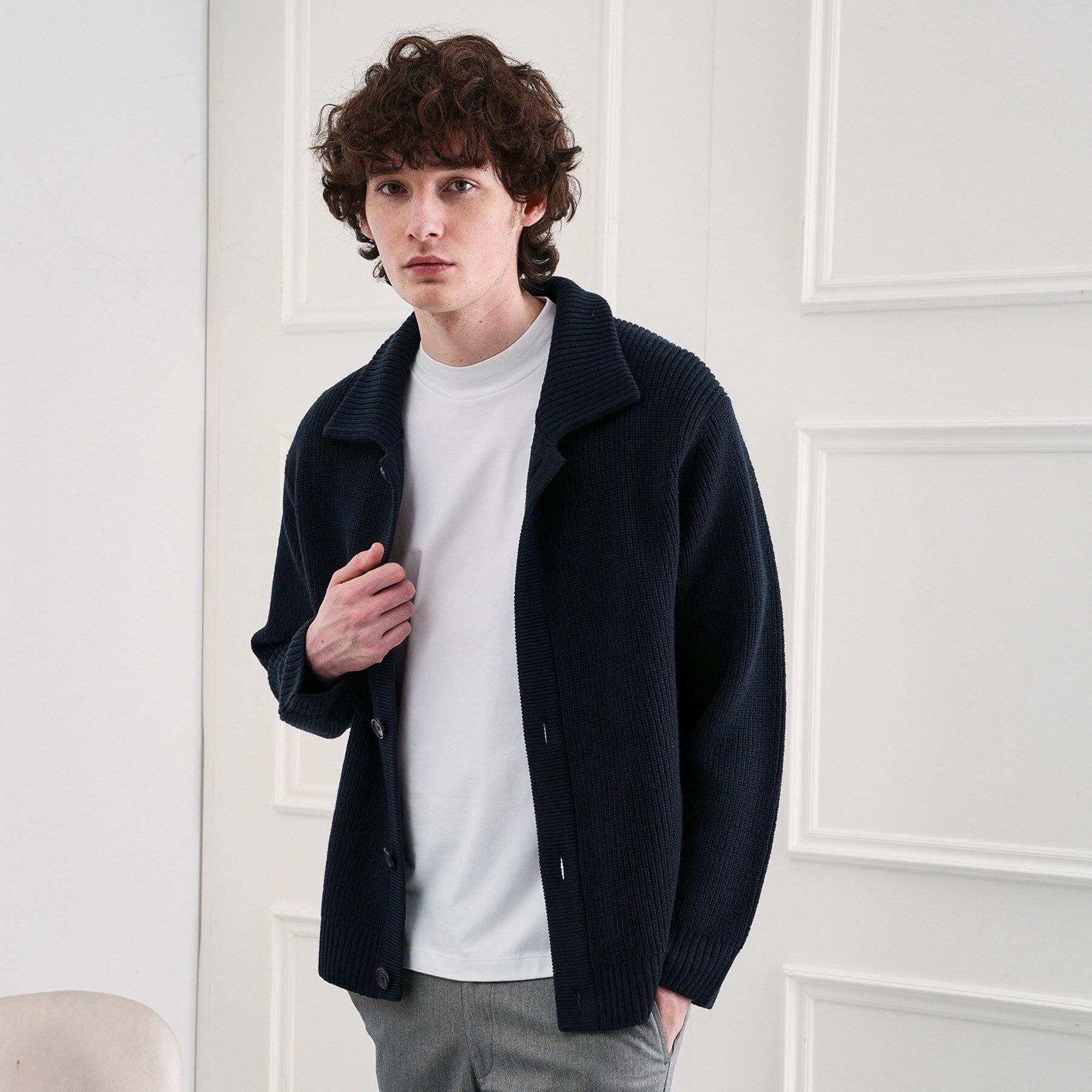 TAKEO KIKUCHI「タスマニアウール混畦編みカーディガン」|カーディガン|