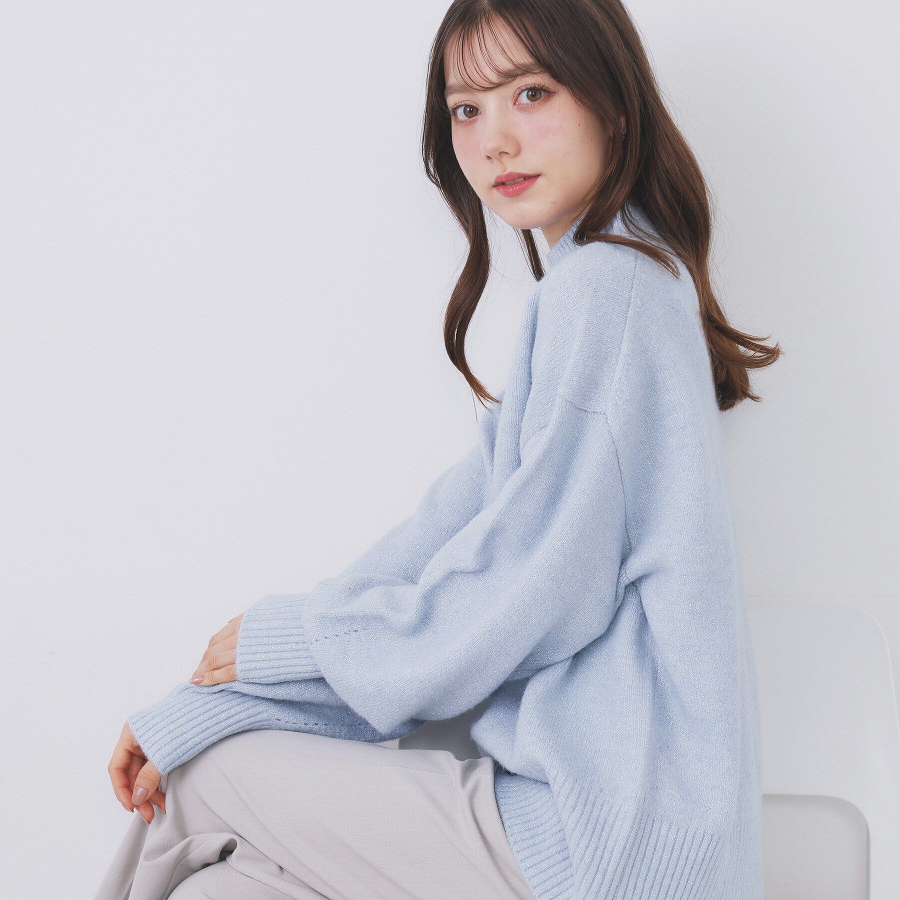 index「選べる2丈 ハイネックカラーミックスラメニット【洗濯機OK】」|ニット・セーター|