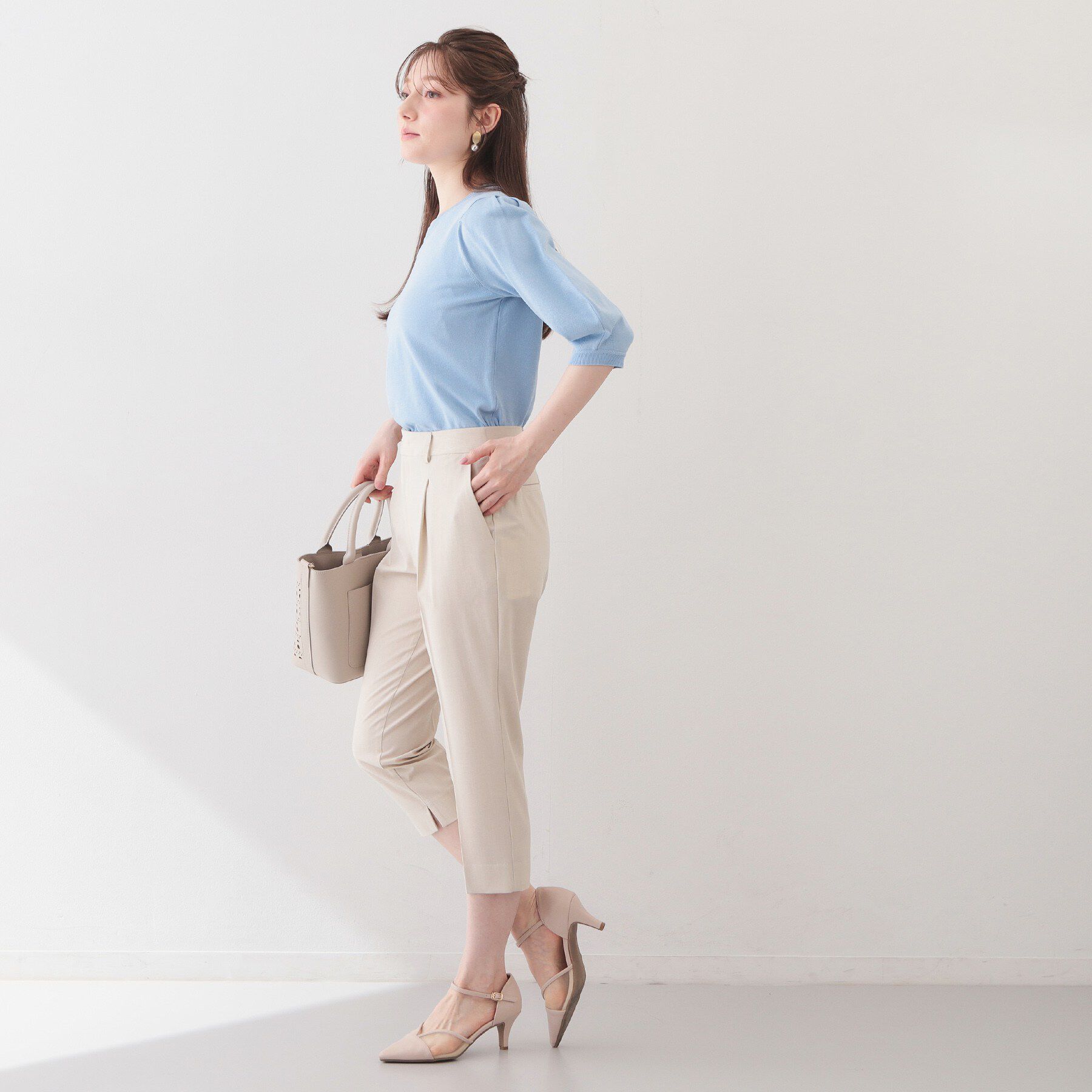 index「6分袖タックスリーブニット【洗濯機OK/UVケア】《XS～LL/9col》」|ニット・セーター|