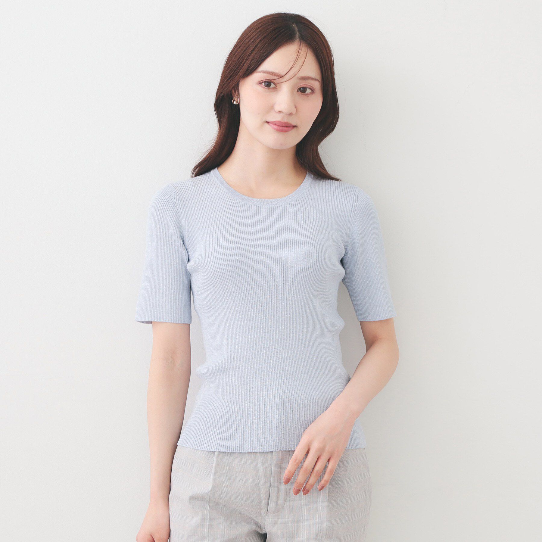 index「ラメリブ半袖ニット【洗濯機OK】」|ニット・セーター|