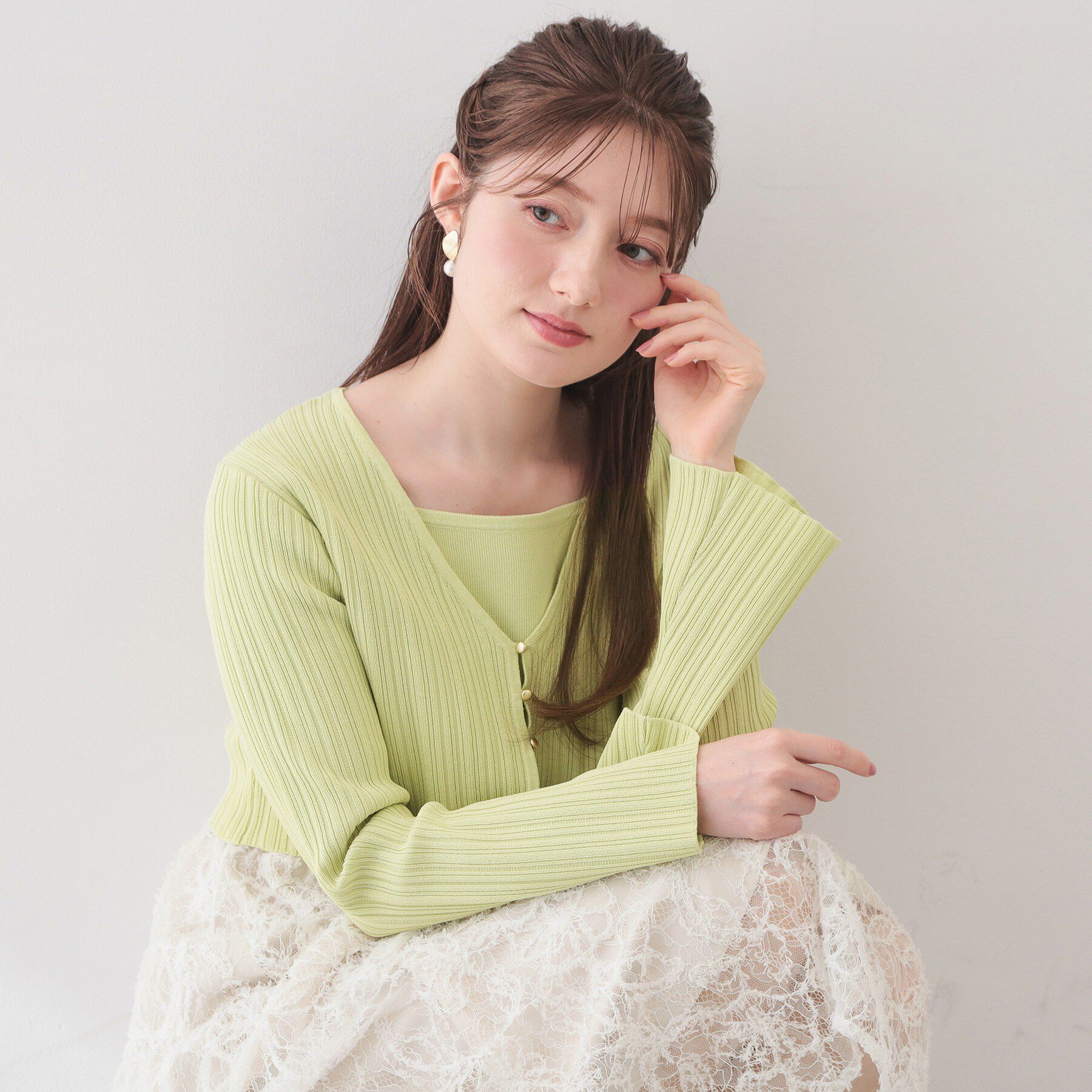 index「《ツインセット》カーディガン&times;ニットドッキングワンピース【洗濯機OK】」|スーツ|