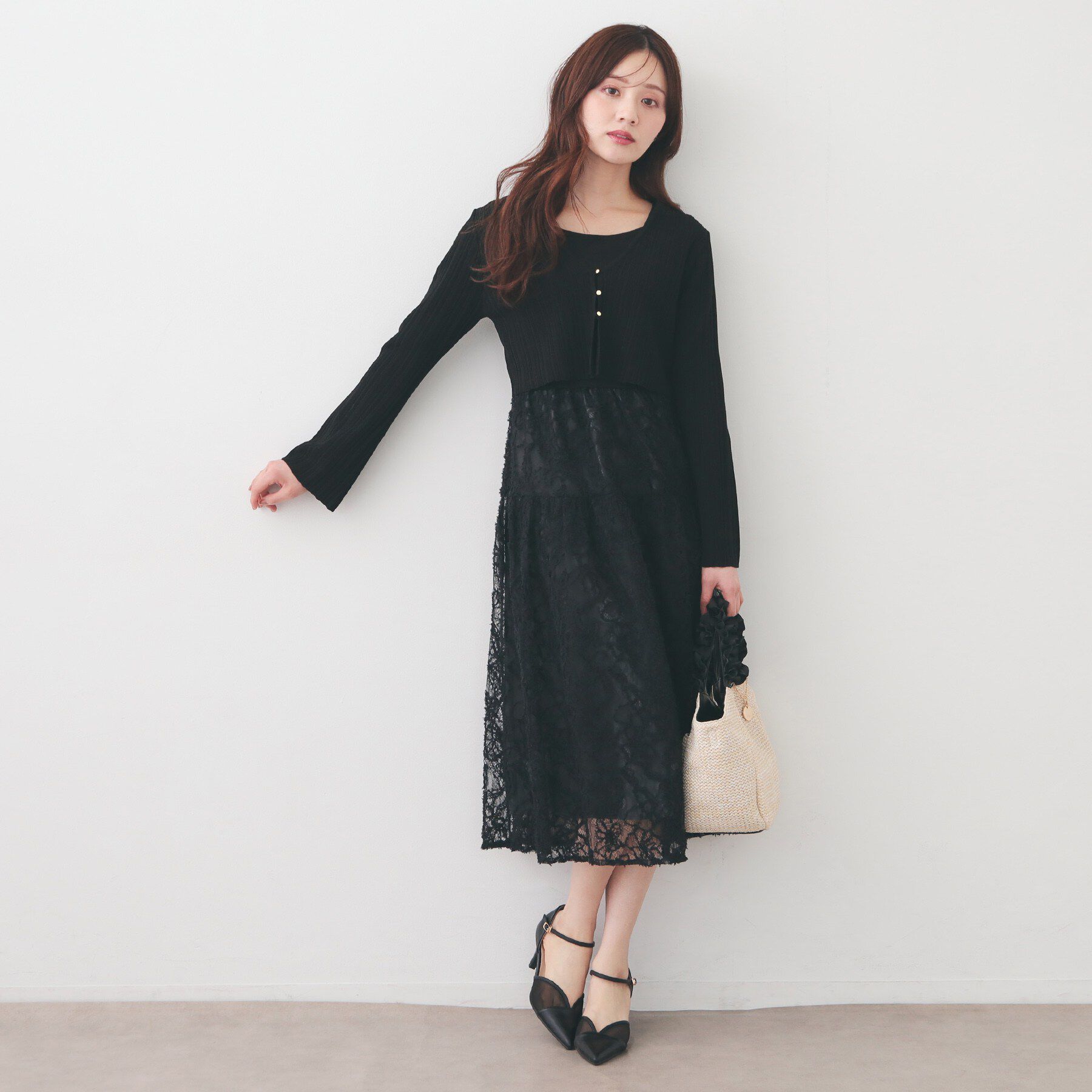 index「《ツインセット》カーディガン&times;ニットドッキングワンピース【洗濯機OK】」|スーツ|