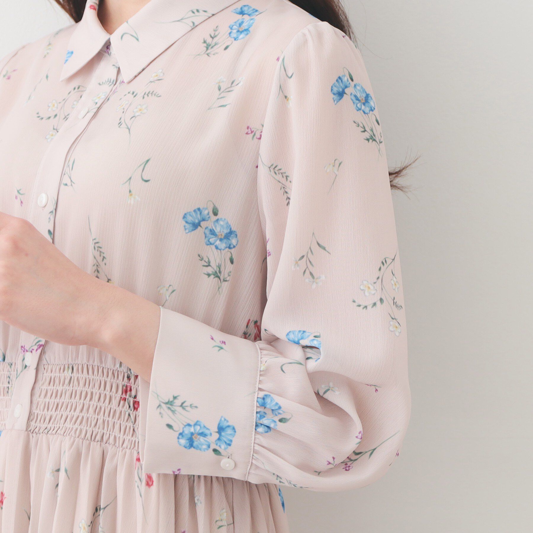 index「衿付き花柄プリーツフレアワンピース【洗濯機OK/イージーアイロン】」|ワンピース|