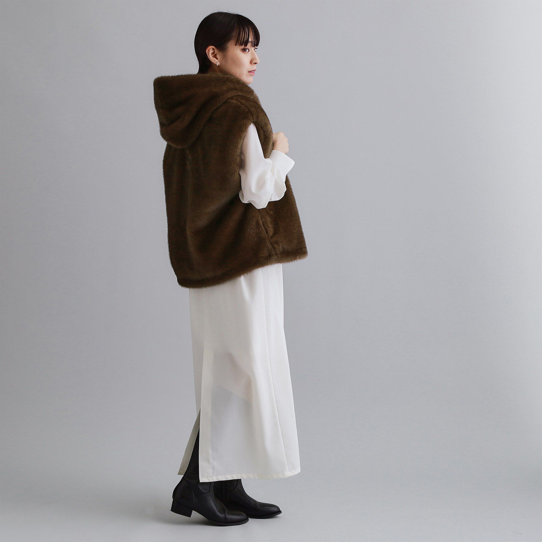 OPAQUE.CLIP「【es】ミンクライクフェイクファーフードベスト【洗える】」|ベスト・ジレ|