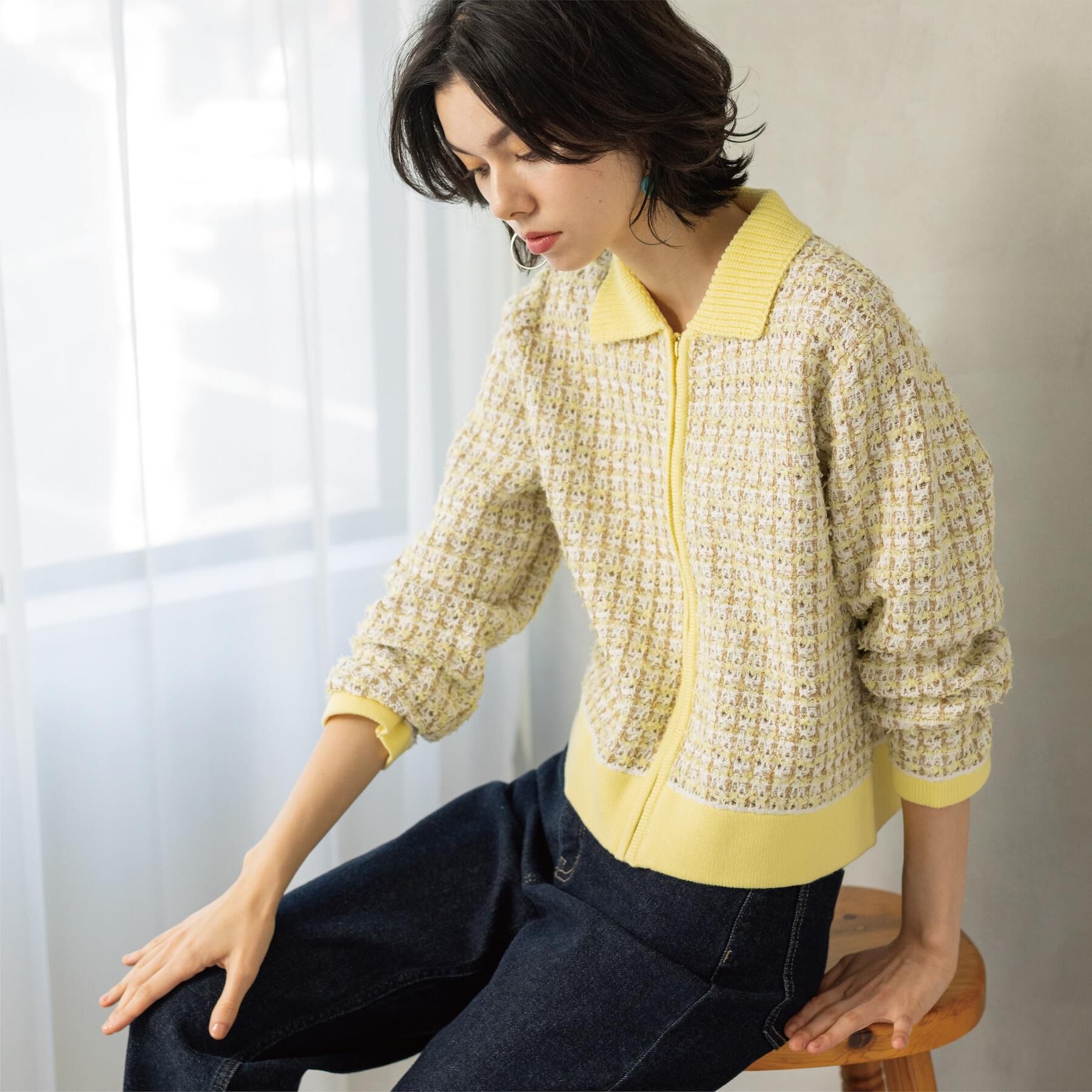 OPAQUE.CLIP「ツイードライクZIPニットカーディガン」|カーディガン|