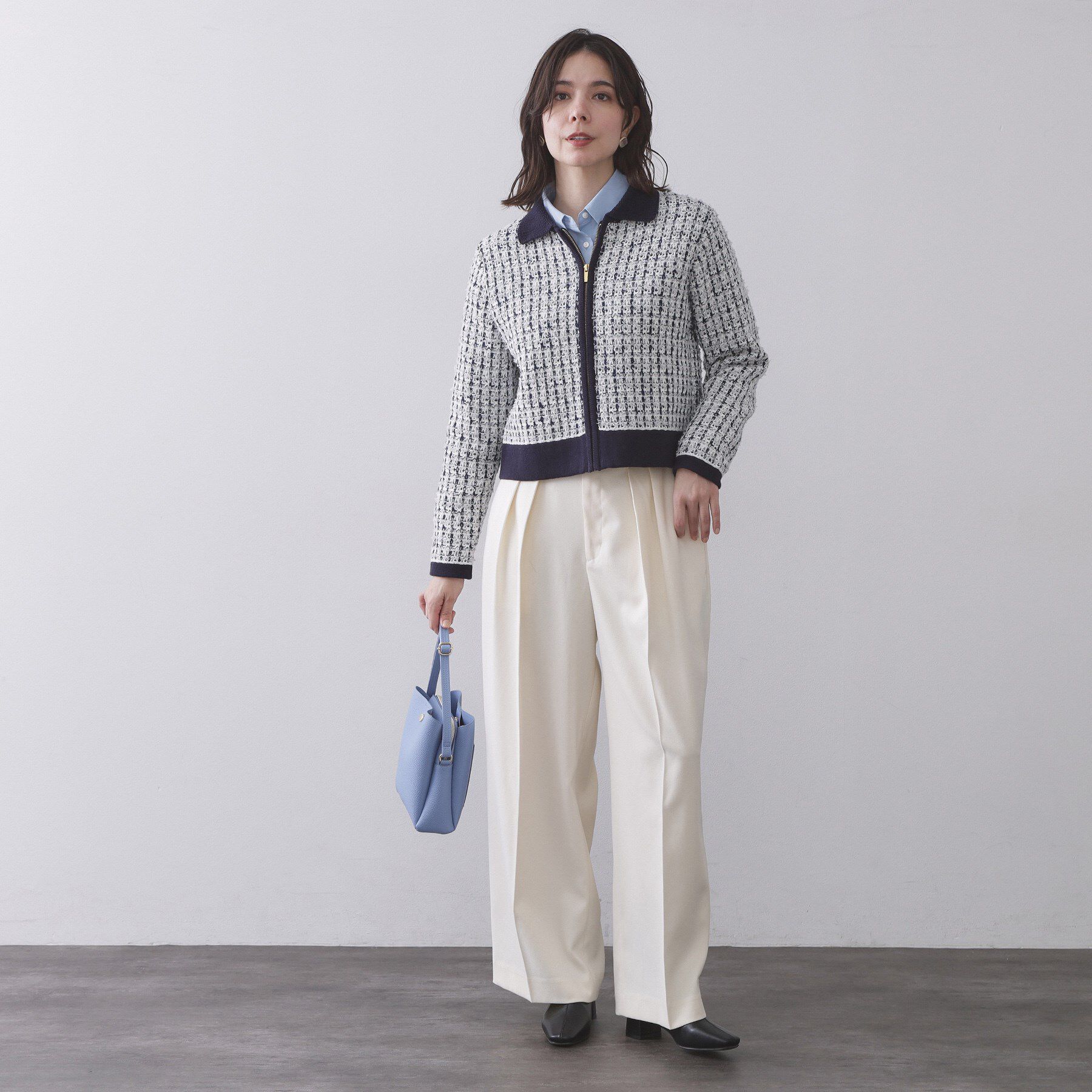 OPAQUE.CLIP「ツイードライクZIPニットカーディガン」|カーディガン|