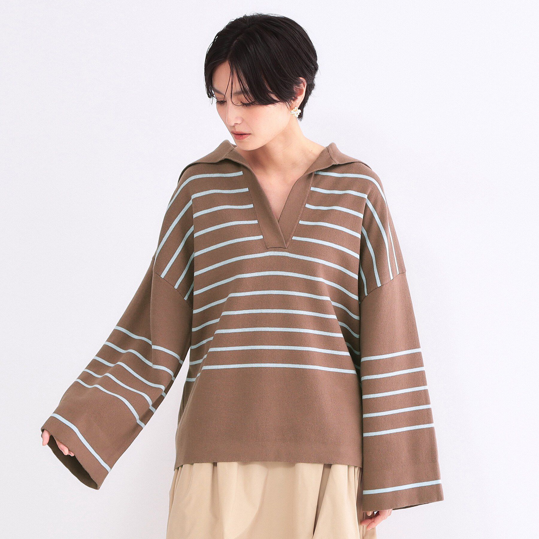 OPAQUE.CLIP「スキッパーセーラーカラーボーダーニット【洗濯機OK】」|ニット・セーター|