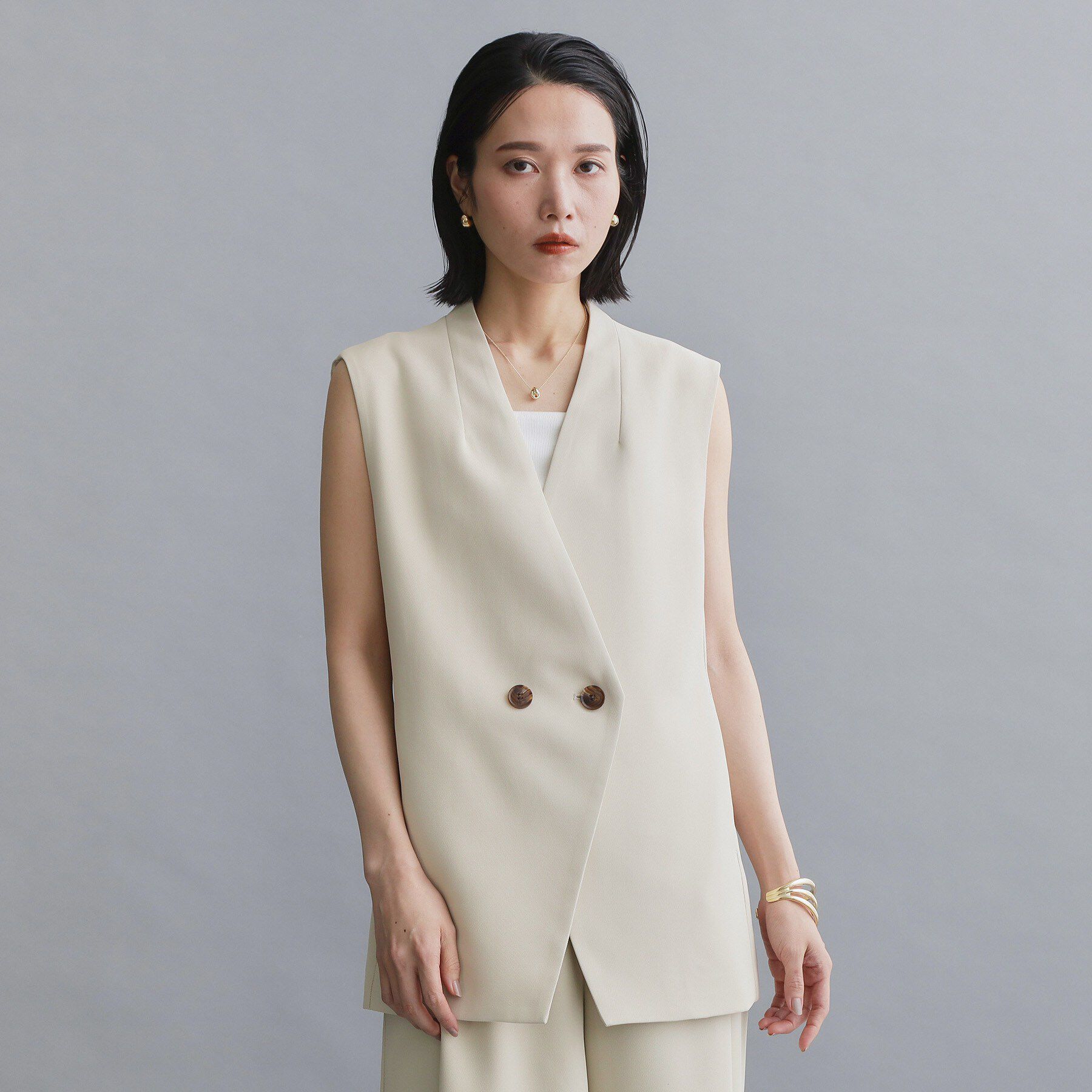 OPAQUE.CLIP「【es】ダブルブレストノーカラージレ/セットアップ対応可【洗える】」|ベスト・ジレ|ライトベージュ(05