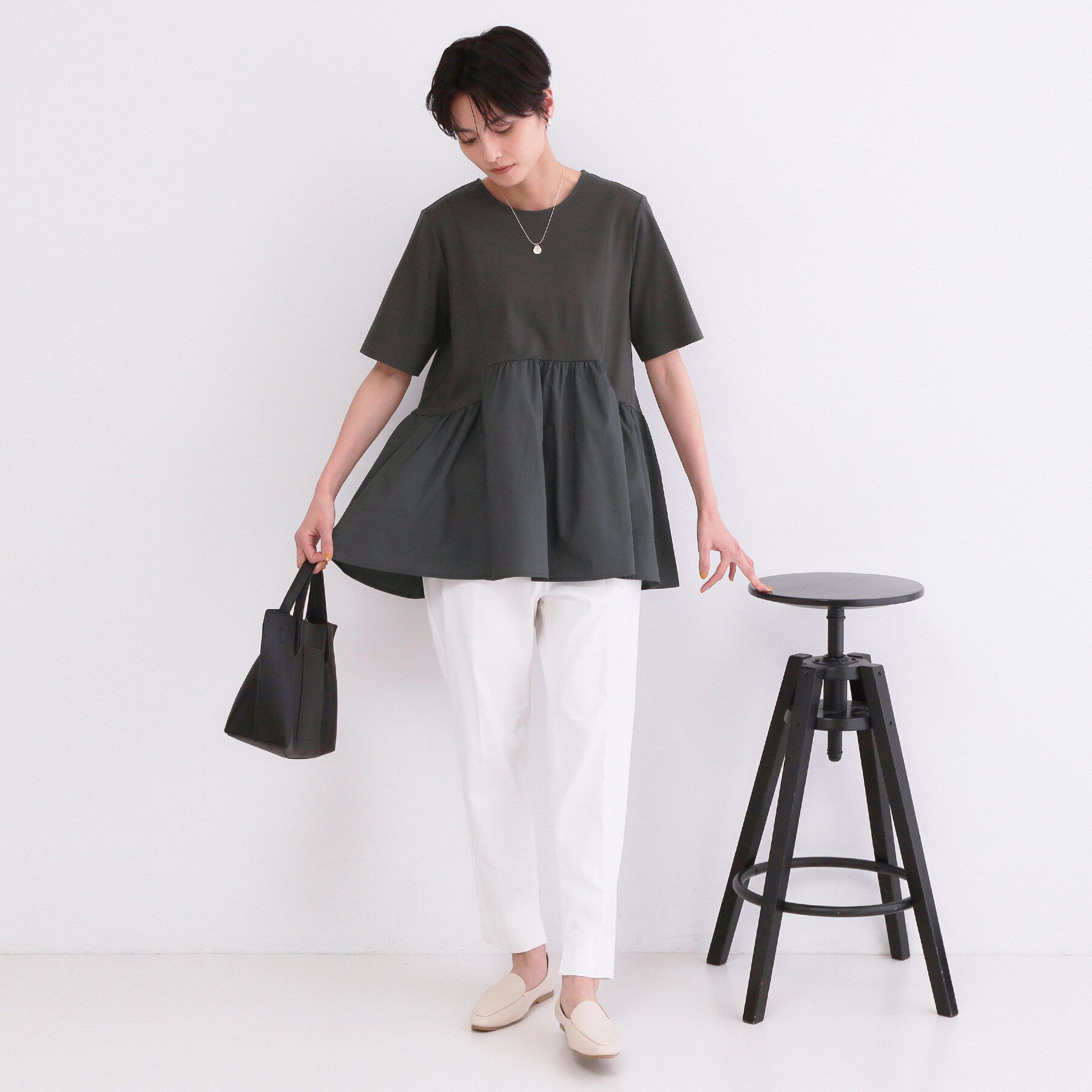 OPAQUE.CLIP「ペプラムドッキングカットソー【洗濯機OK】」|Tシャツ・カットソー|