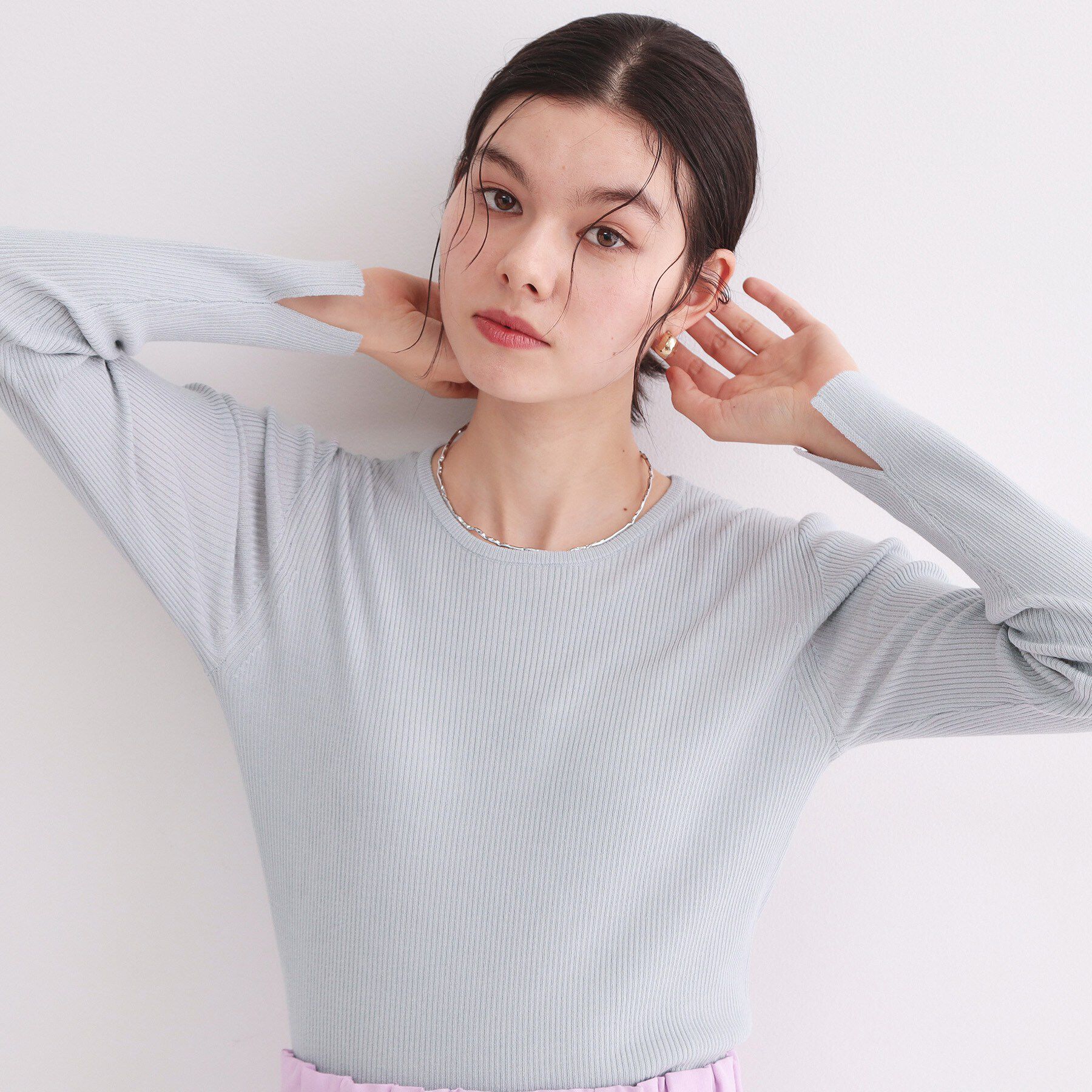 OPAQUE.CLIP「ラメリブニット【洗濯機OK】」|ニット・セーター|グレー(012)