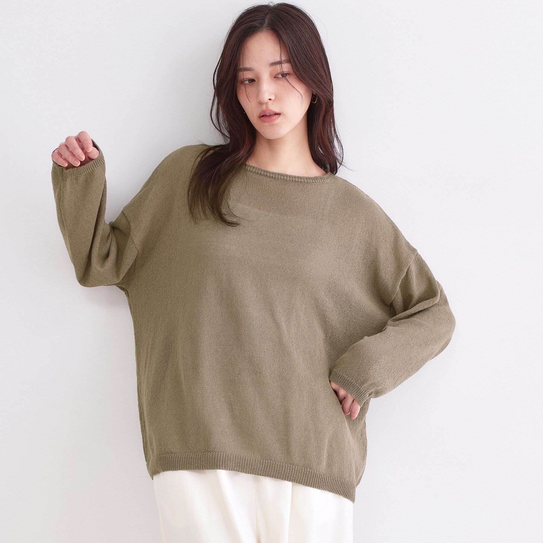 OPAQUE.CLIP「麻混リラクシーニット【洗濯機OK】」|ニット・セーター|トープ(054)