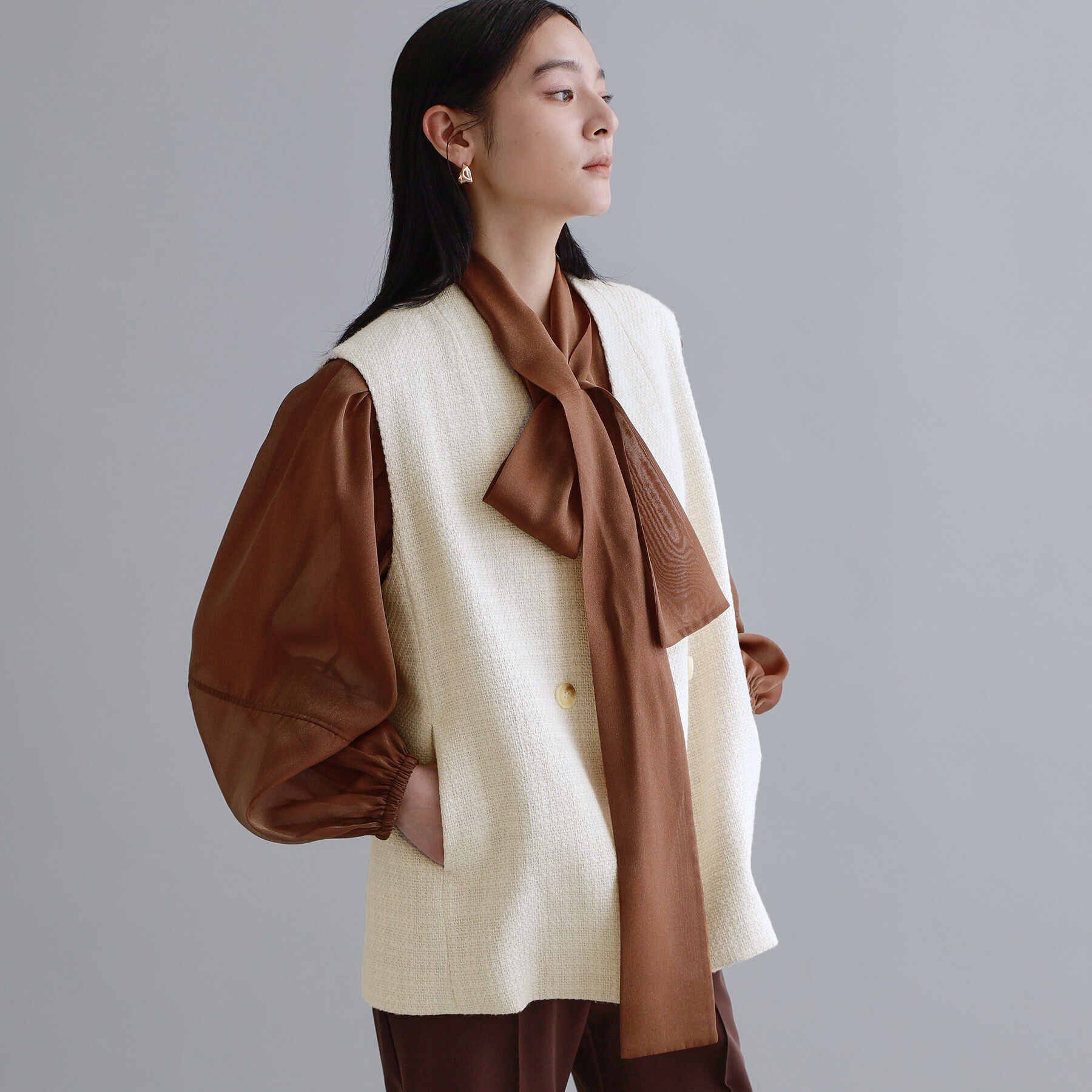 OPAQUE.CLIP「【es】ファンシーツイードノーカラージレ/セットアップ対応【洗える】」|ベスト・ジレ|