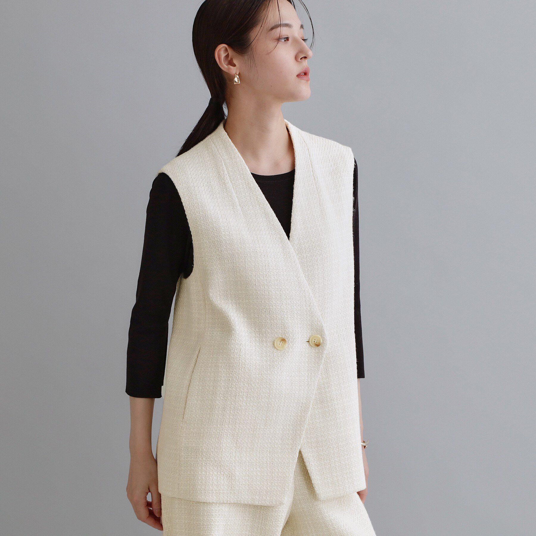 OPAQUE.CLIP「【es】ファンシーツイードノーカラージレ/セットアップ対応【洗える】」|ベスト・ジレ|