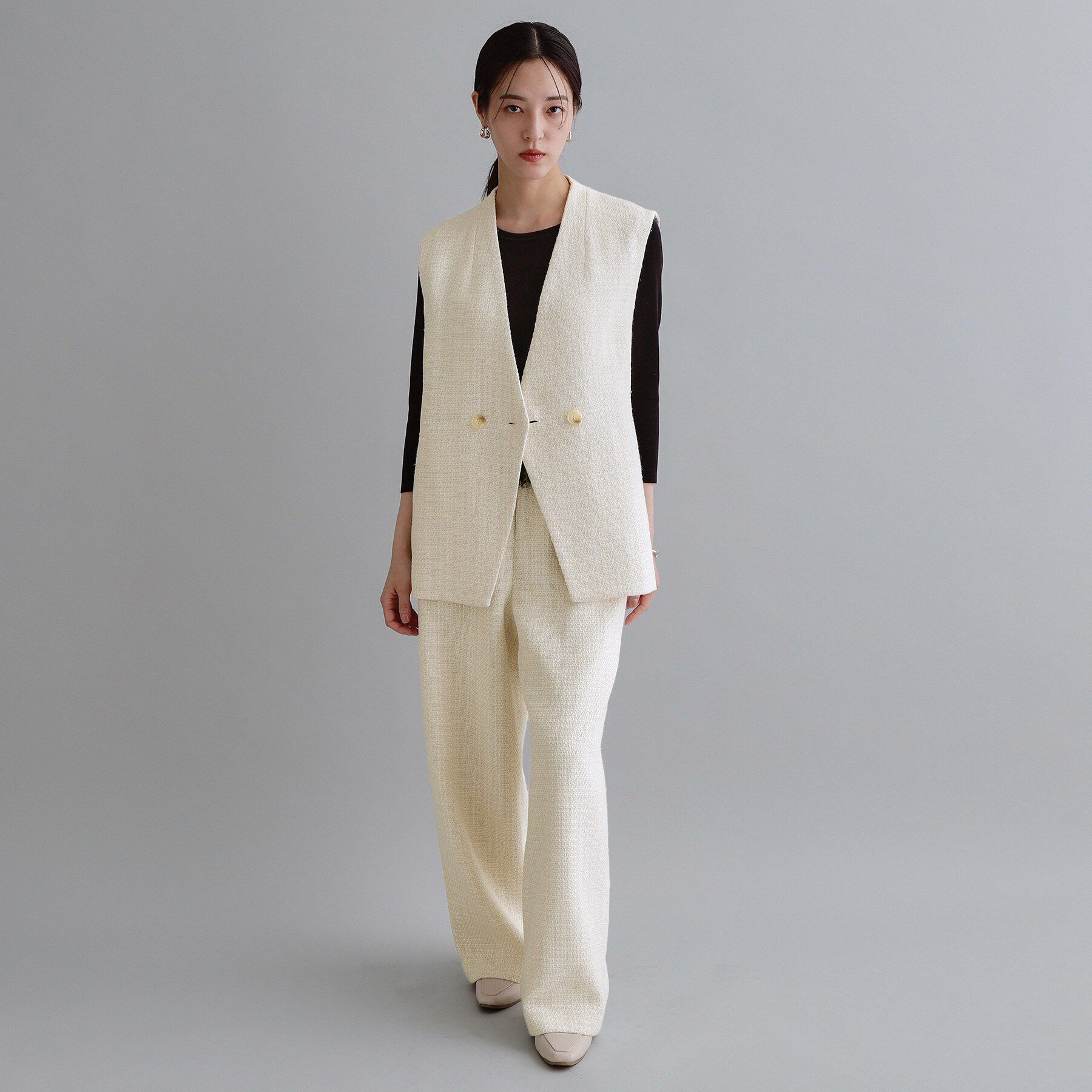 OPAQUE.CLIP「【es】ファンシーツイードノーカラージレ/セットアップ対応【洗える】」|ベスト・ジレ|