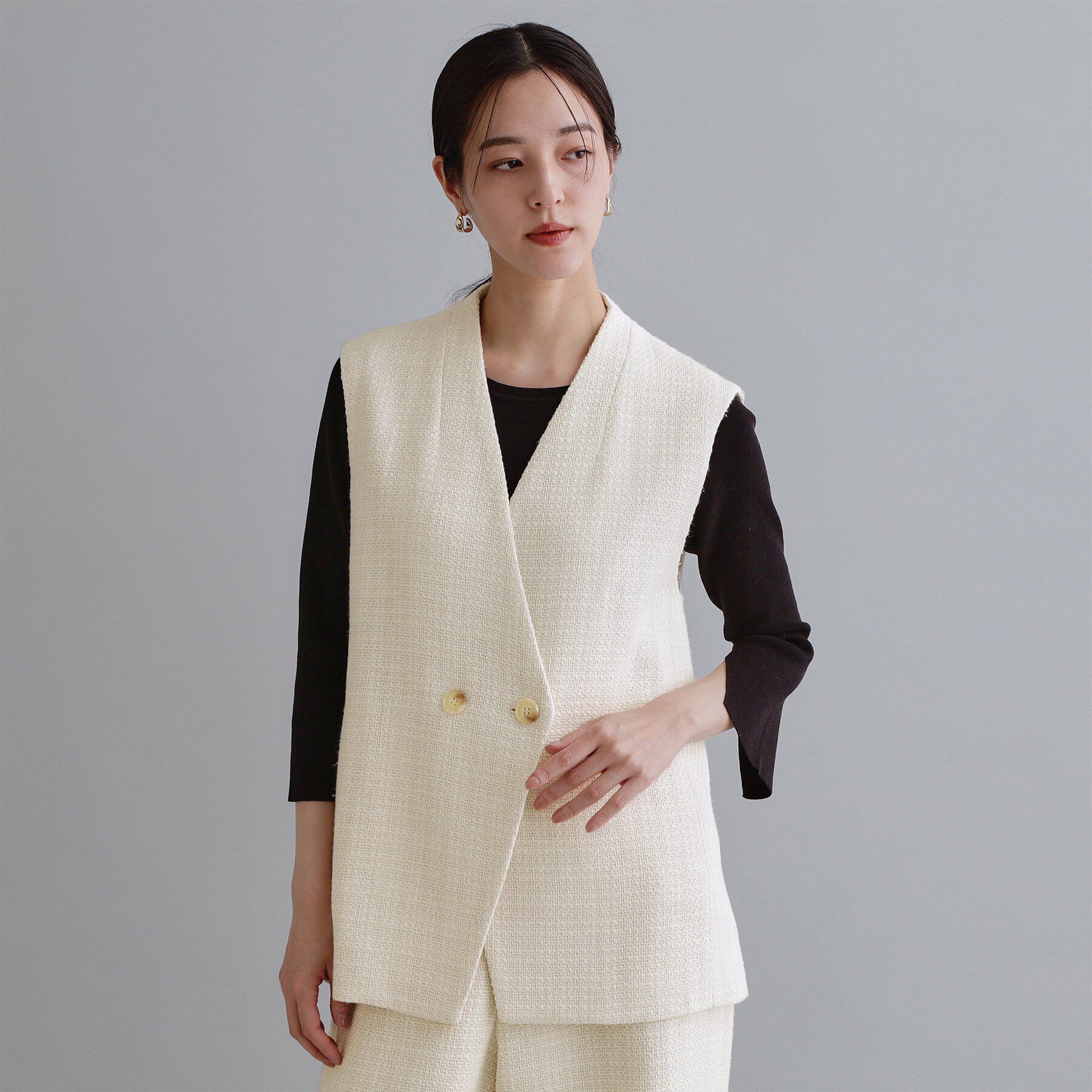 OPAQUE.CLIP「【es】ファンシーツイードノーカラージレ/セットアップ対応【洗える】」|ベスト・ジレ|