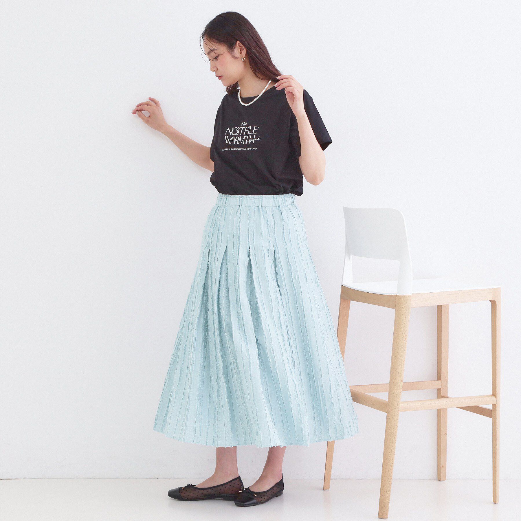 OPAQUE.CLIP「フリンジジャカード タックフレアスカート【洗濯機OK】」|スカート|