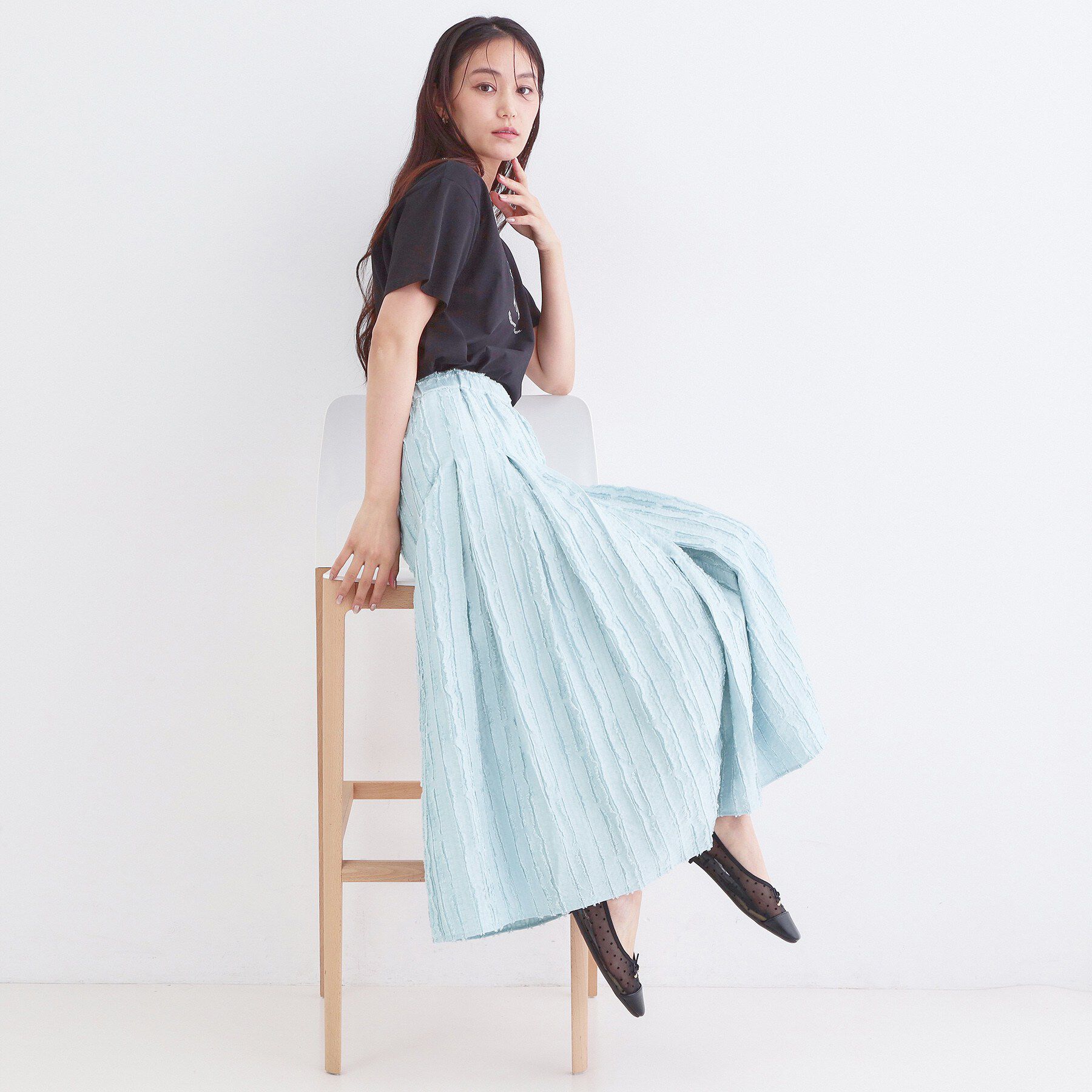 OPAQUE.CLIP「フリンジジャカード タックフレアスカート【洗濯機OK】」|スカート|