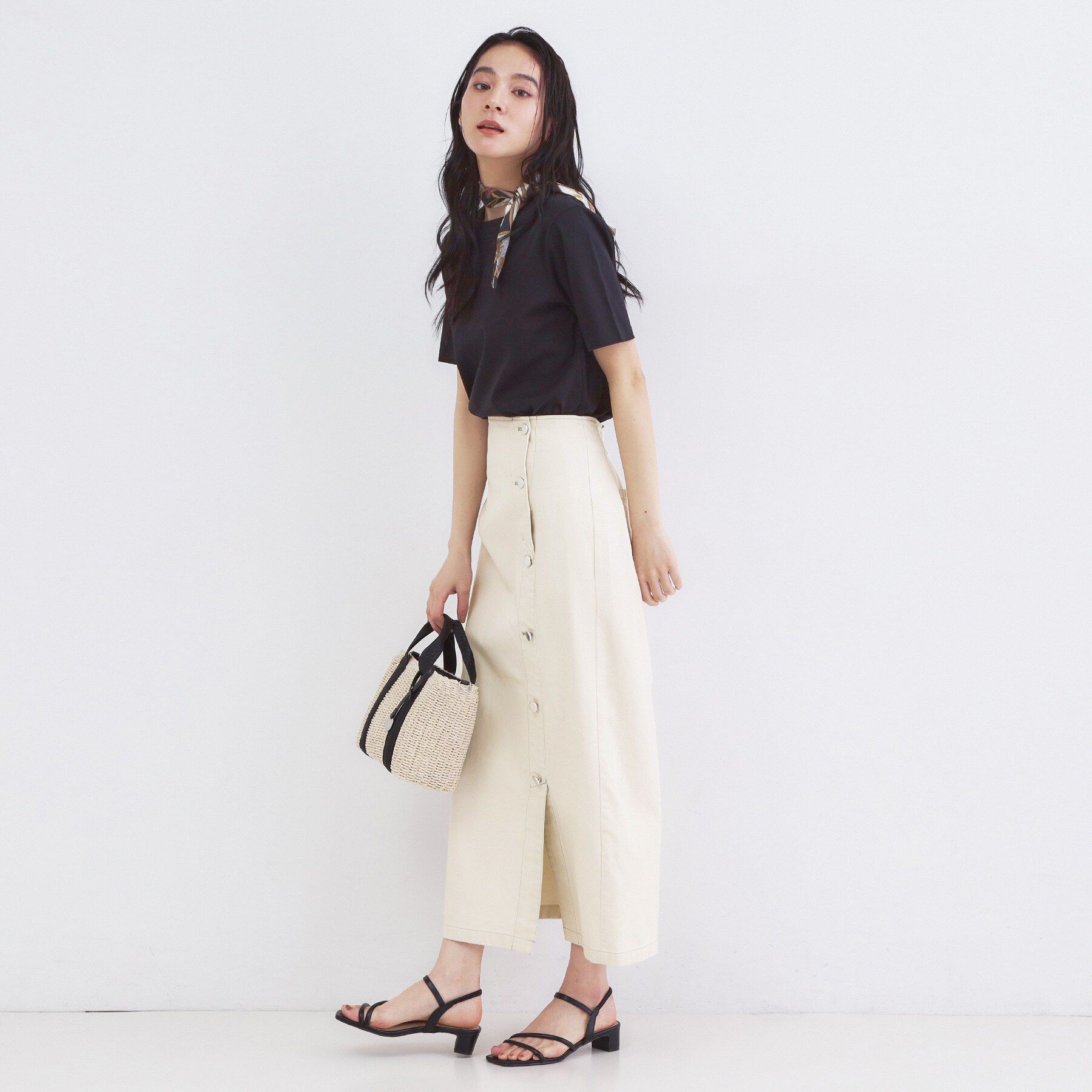 OPAQUE.CLIP「ボタンデザインナロースカート【洗濯機OK】」|スカート|