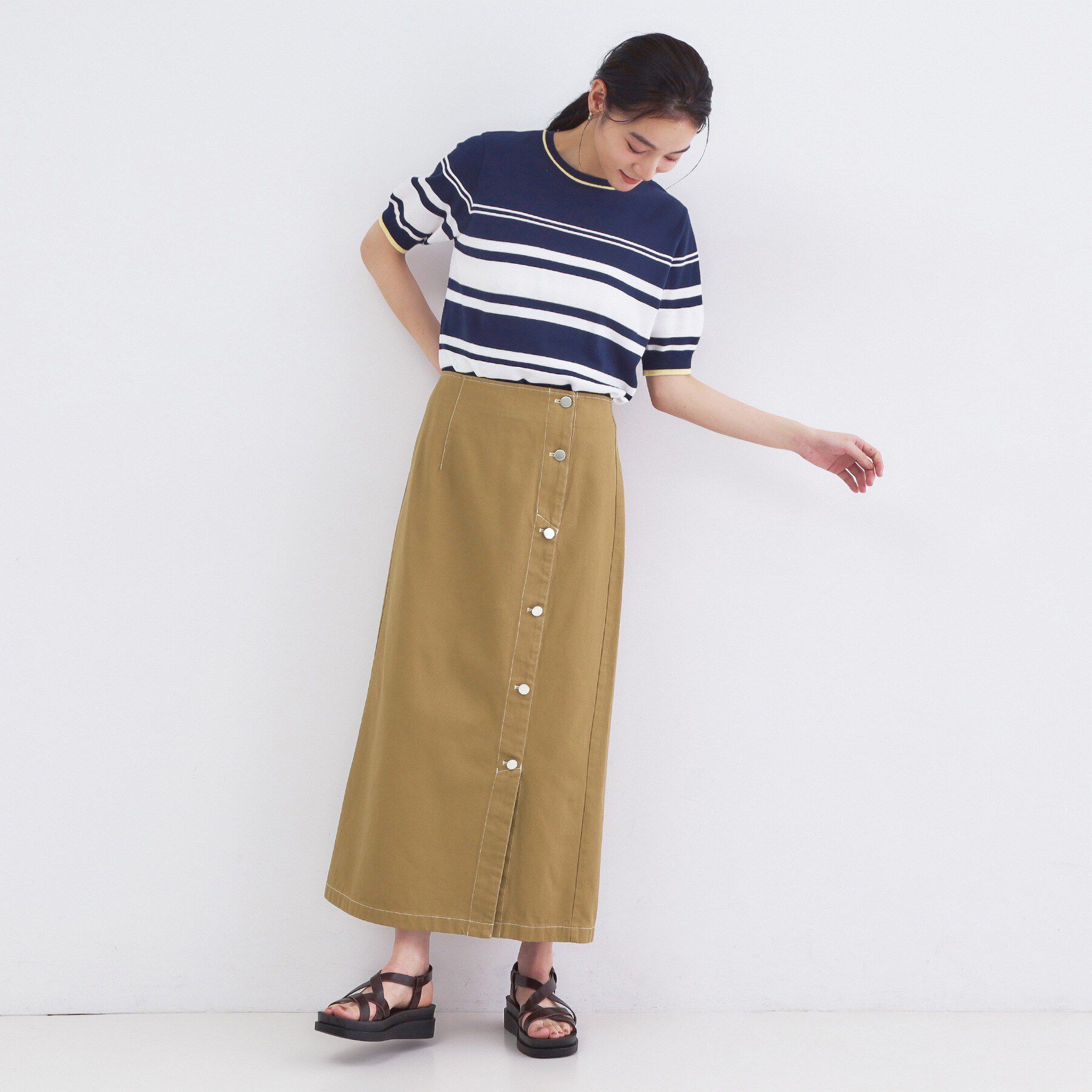 OPAQUE.CLIP「ボタンデザインナロースカート【洗濯機OK】」|スカート|