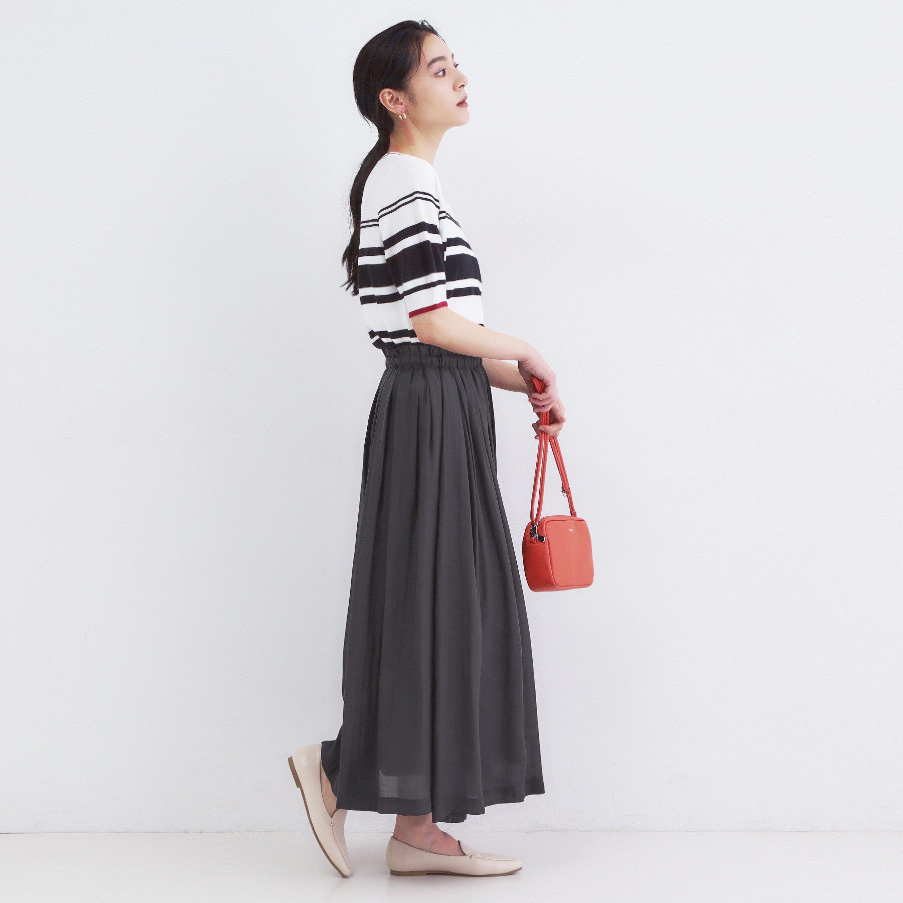 OPAQUE.CLIP「シャイニーオーガンジー タックフレアスカート」|スカート|