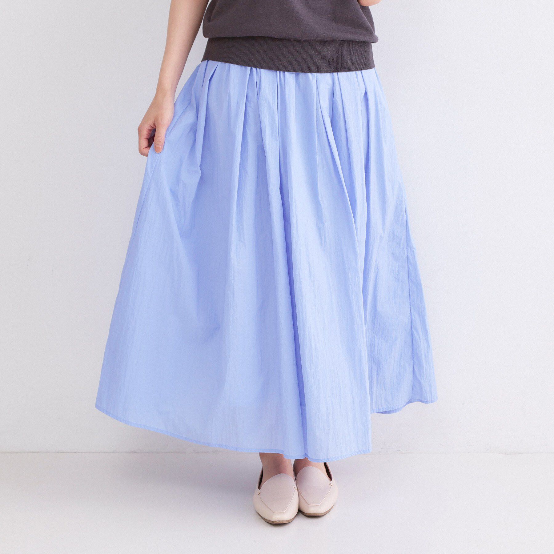 OPAQUE.CLIP「シアーヴィンテージイージーフレアスカート【洗濯機OK】」|スカート|ブルー(091)