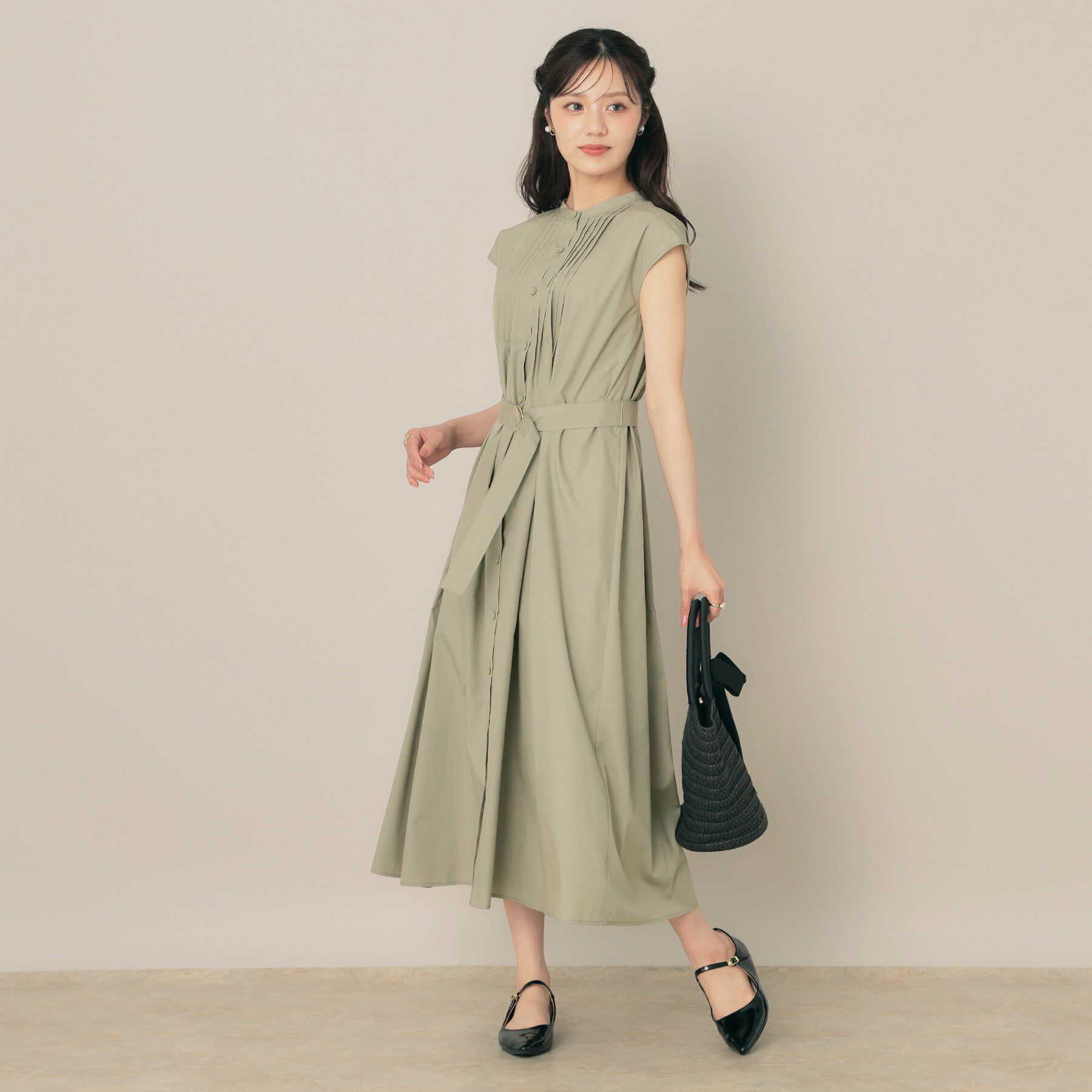 Couture broach「【Aライン・細見え】フロントタックシャツワンピース」|ワンピース|