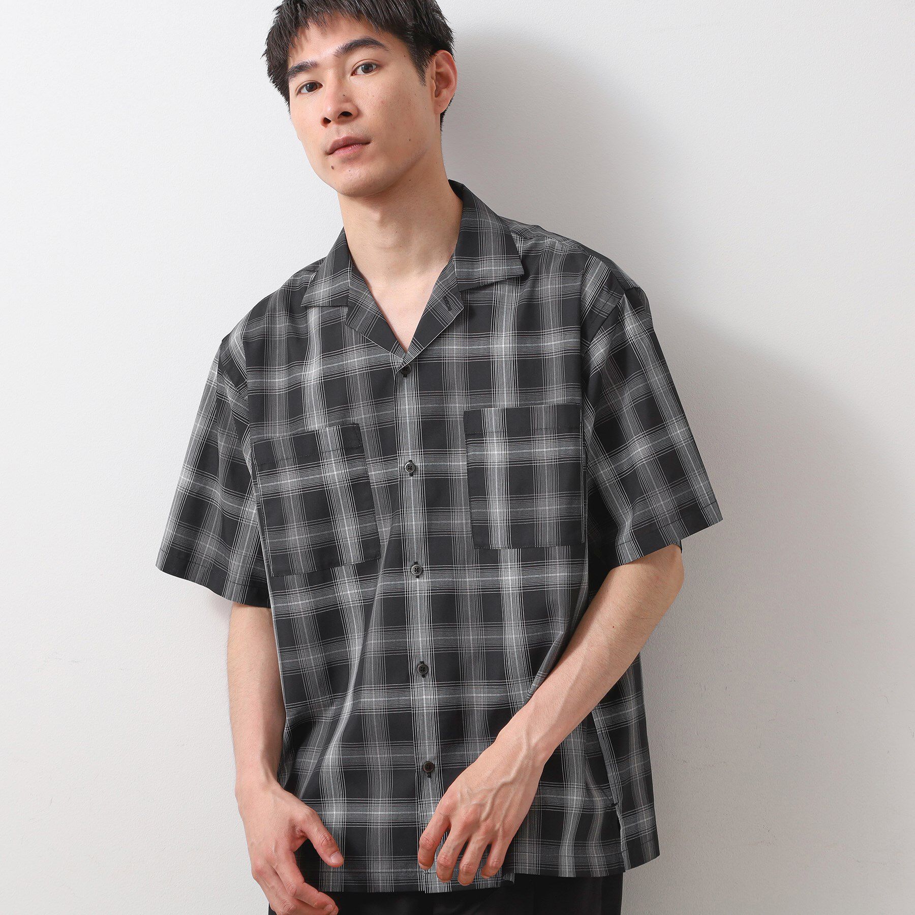 THE SHOP TK「オンブレチェック半袖シャツ 洗濯機OK」|シャツ・ブラウス|ブラック(219)