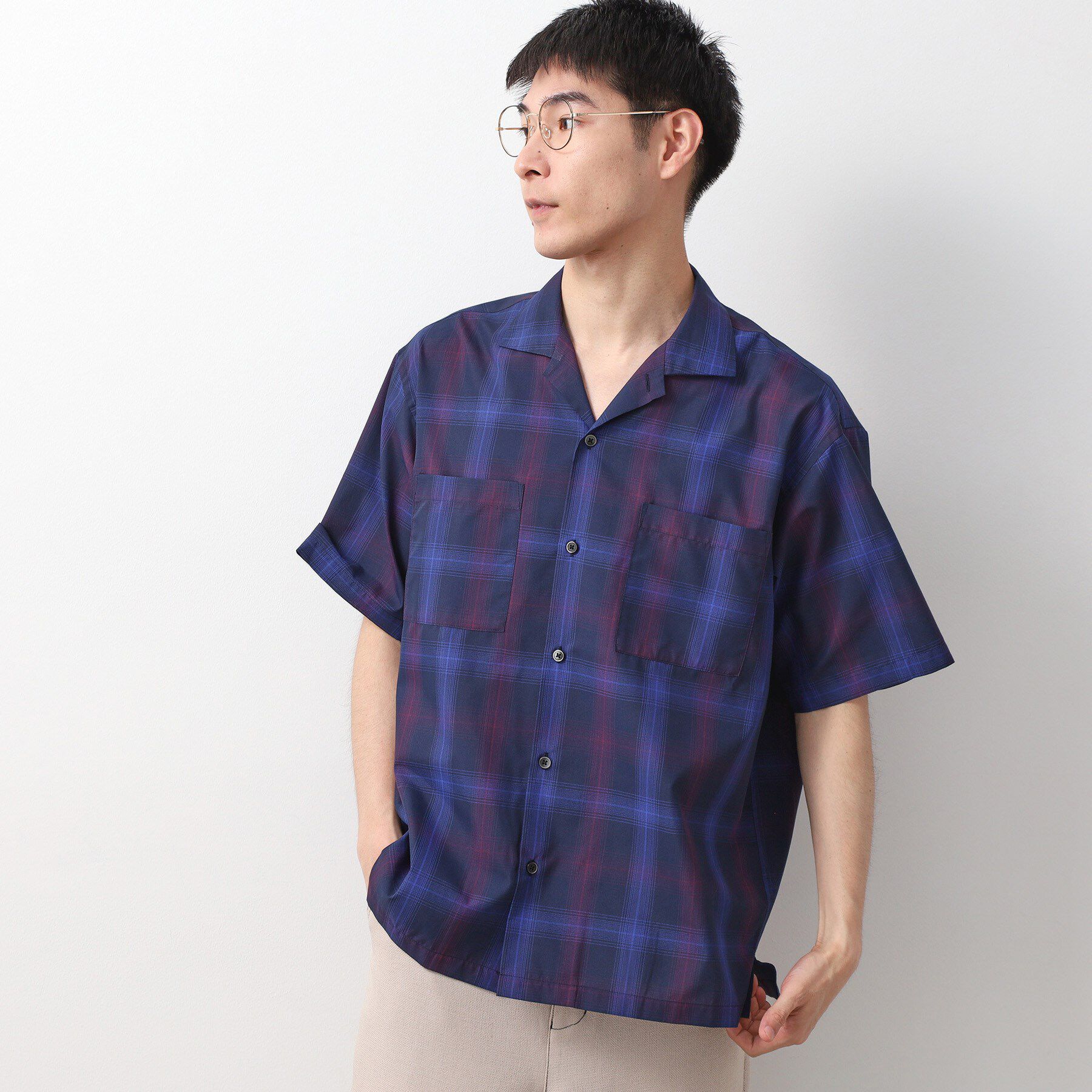 THE SHOP TK「オンブレチェック半袖シャツ 洗濯機OK」|シャツ・ブラウス|ブルー(293)