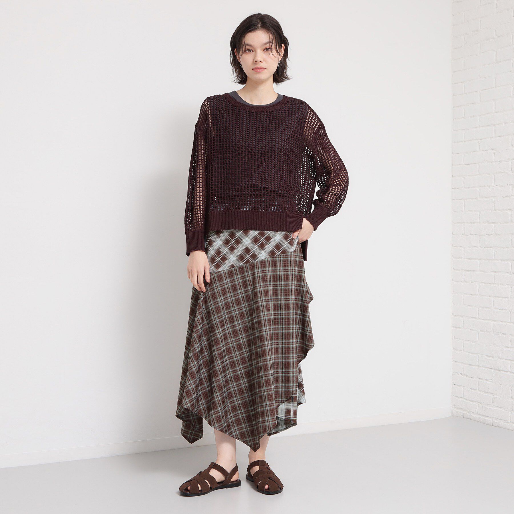 THE SHOP TK「チェックアシンメトリースカート」|スカート|