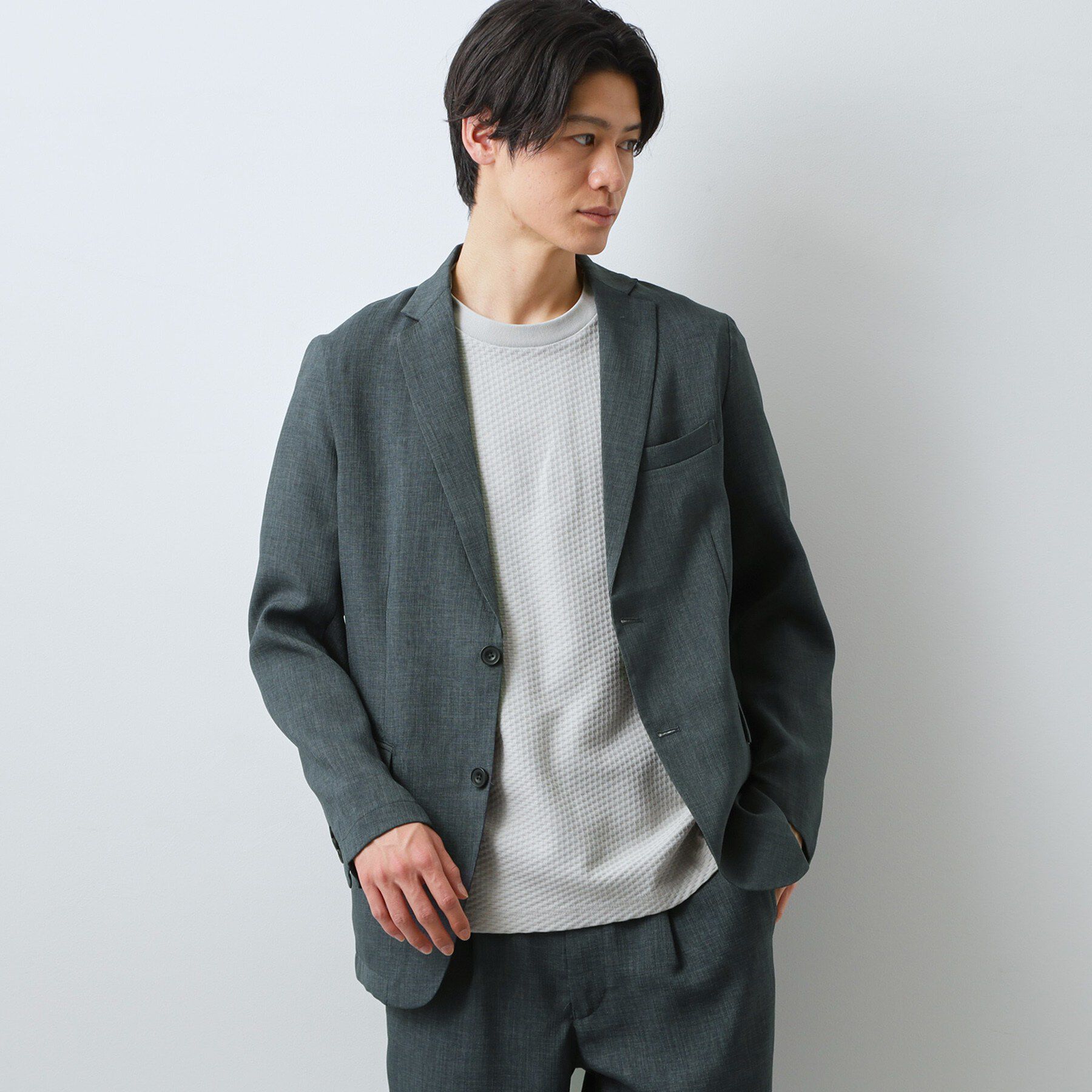 THE SHOP TK「【LINO FINE】リネンライク テーラードジャケット UVカット/イージーケア/吸水速乾/洗濯機」|テーラードジャケット|ブルー(093)