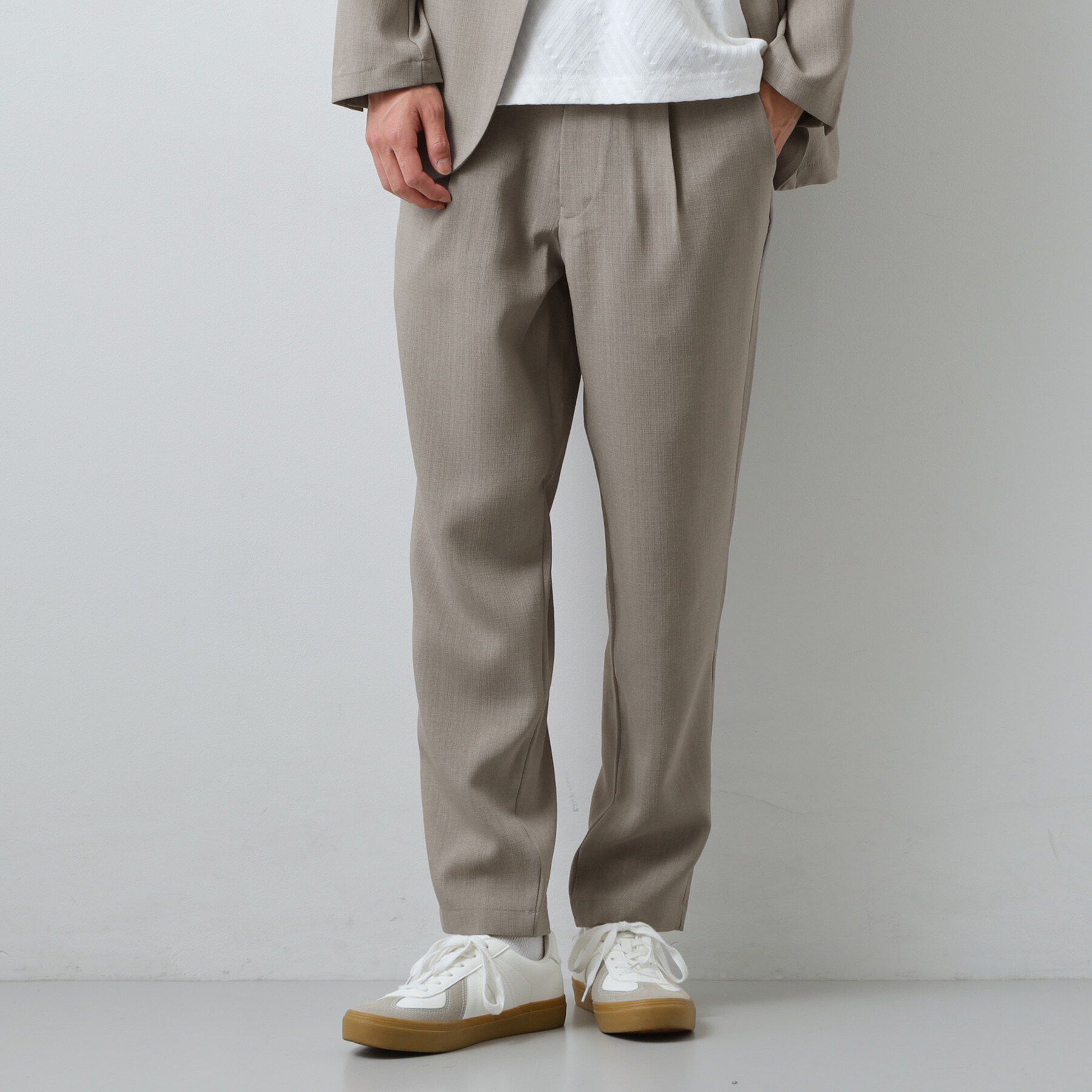 THE SHOP TK「【LINO FINE】リネンライク イージースラックス UVカット/イージーケア/吸水速乾/洗濯機O」|その他|ライトベージュ(05