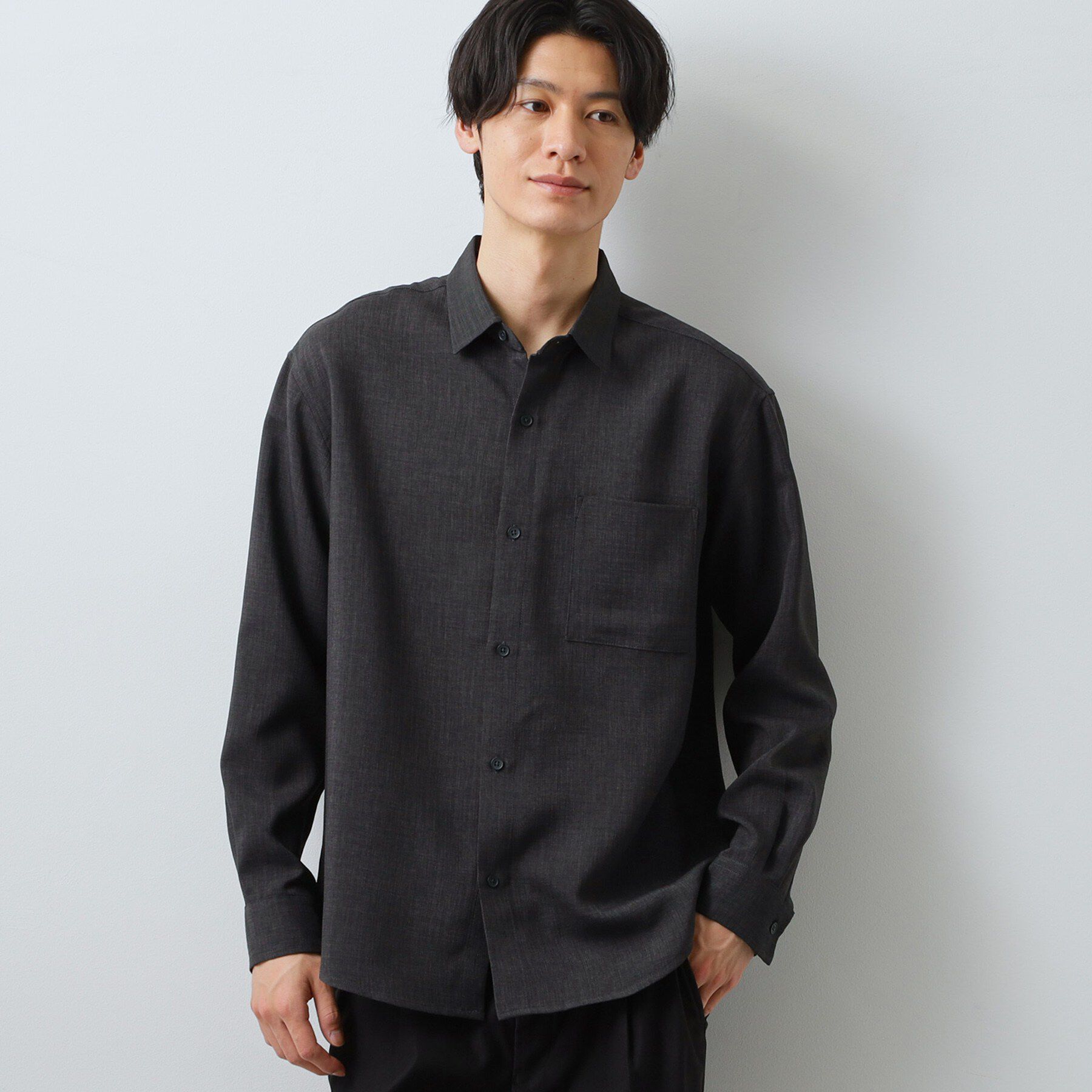 THE SHOP TK「【LINO FINE】リネンライク 長袖シャツ UVカット　イージーケア　吸水速乾　洗濯機OK」|シャツ・ブラウス|チャコールグレー(0