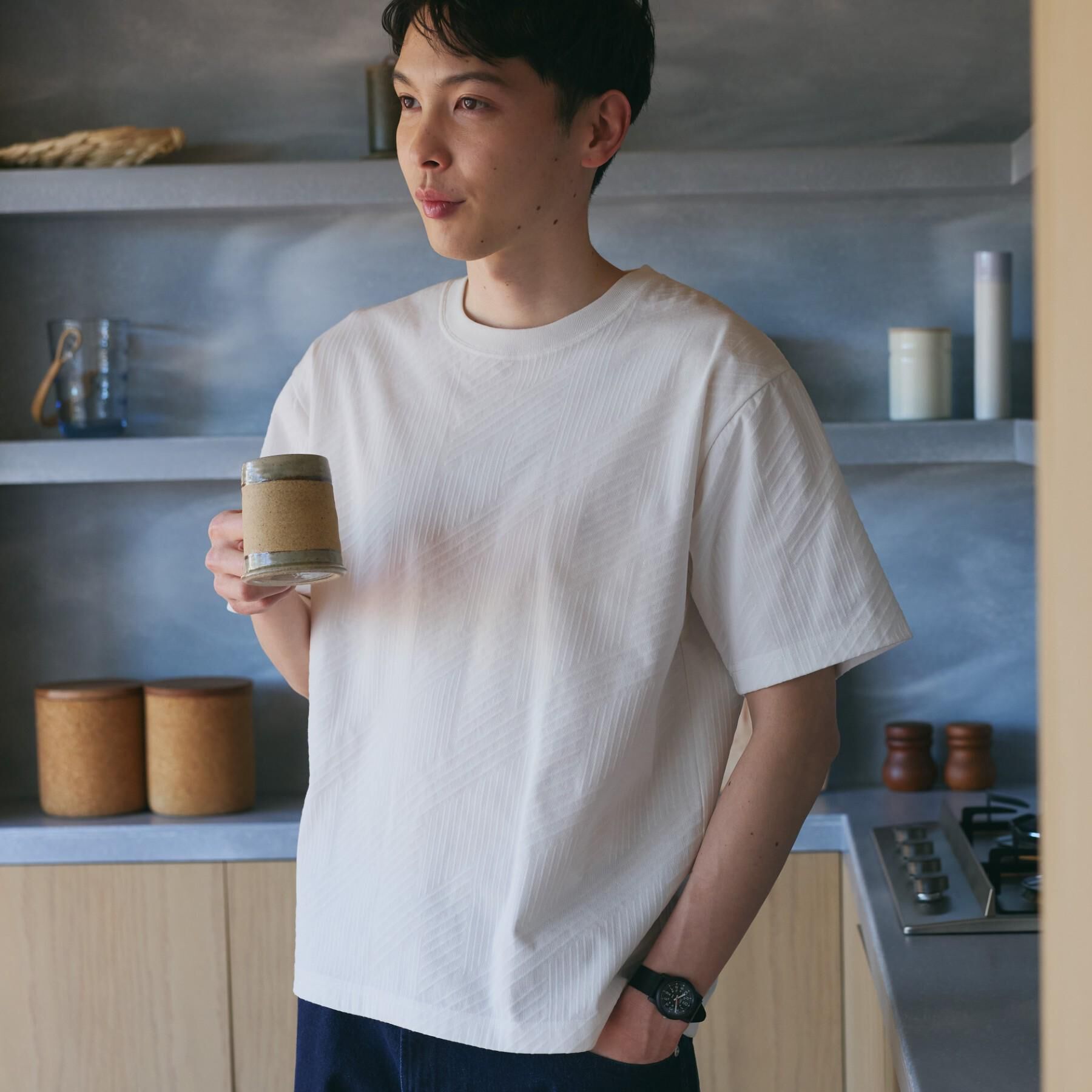 THE SHOP TK「【無地だと少し物足りないという方へ】ジオメトリック柄 半袖Tシャツ 洗濯機OK」|Tシャツ・カットソー|