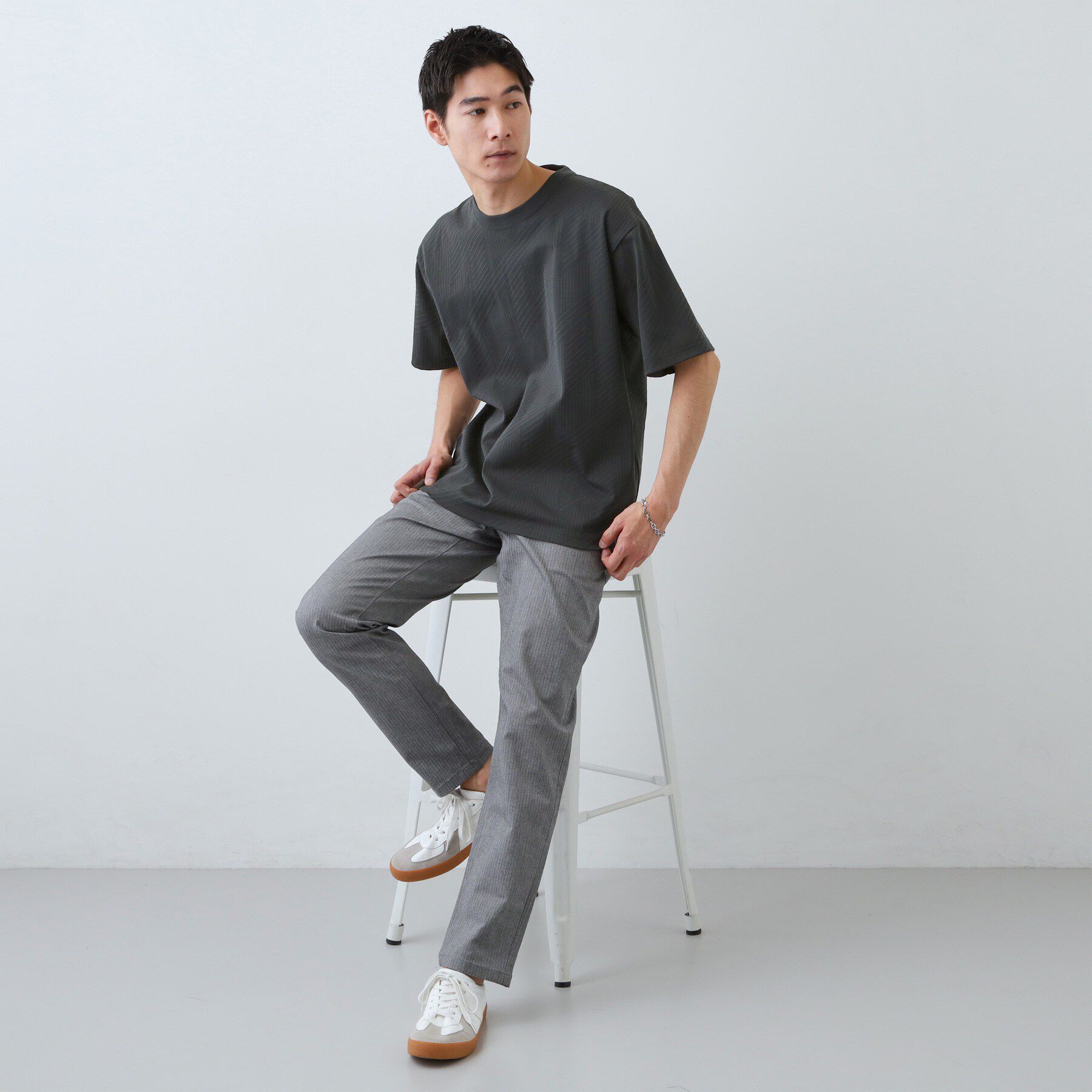 THE SHOP TK「【無地だと少し物足りないという方へ】ジオメトリック柄 半袖Tシャツ 洗濯機OK」|Tシャツ・カットソー|