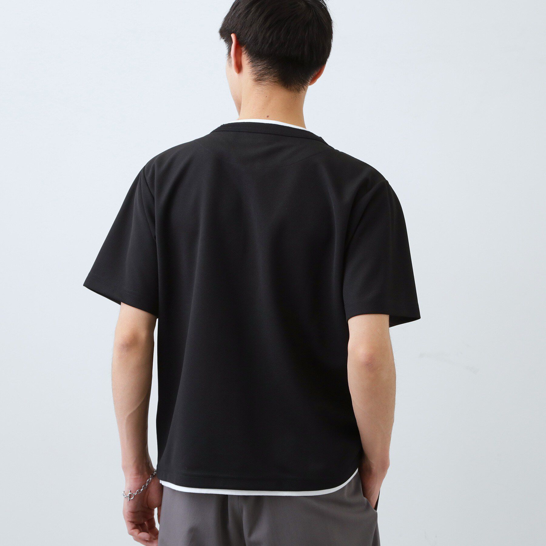 THE SHOP TK「【1枚でちゃんとして見える】ヘンリーネック レイヤード風 半袖Tシャツ 洗濯機OK」|Tシャツ・カットソー|